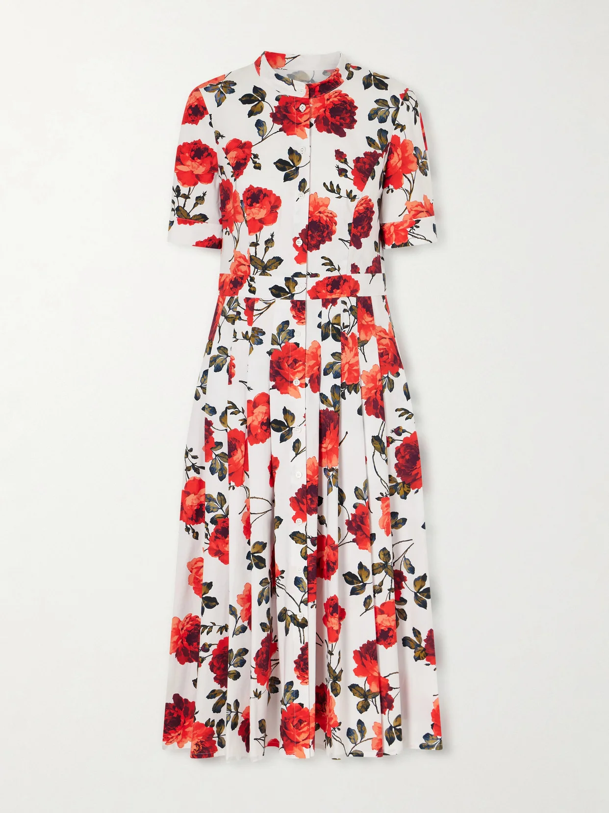 Floral-print Cotton-blend Poplin Midi Dress - 1