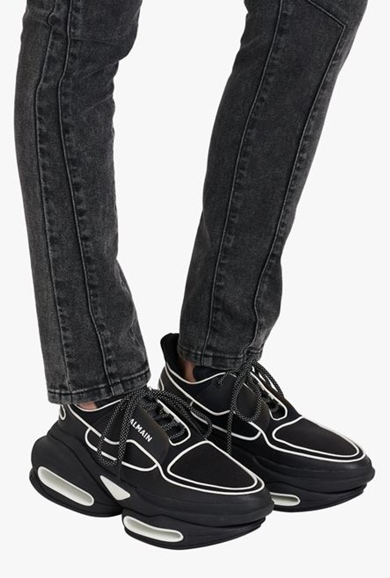 Balmain Black and white leather and neoprene B-Bold low-top sneakers outlook