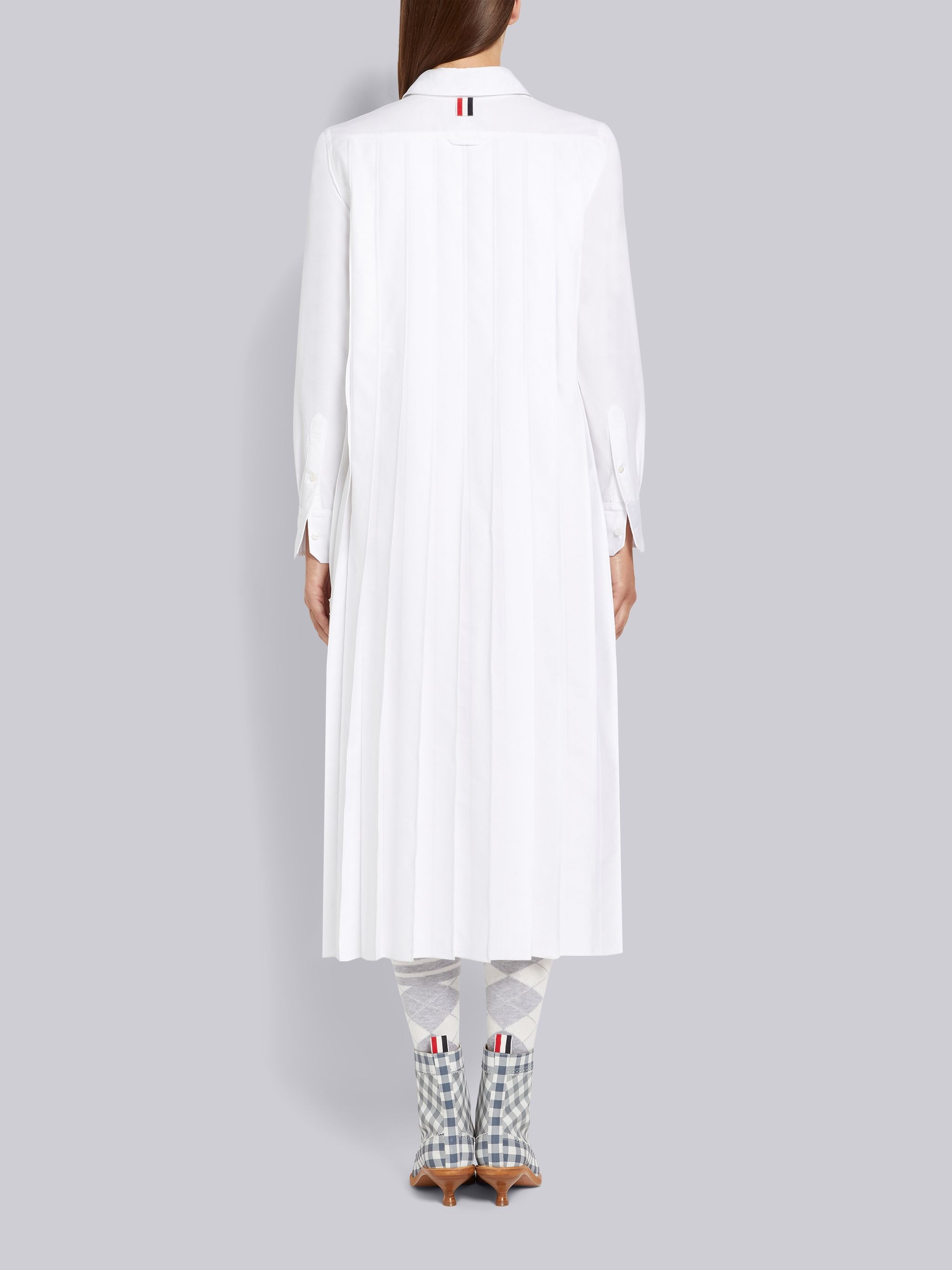 White Oxford Half Pleated Below the Knee Shirtdress - 3