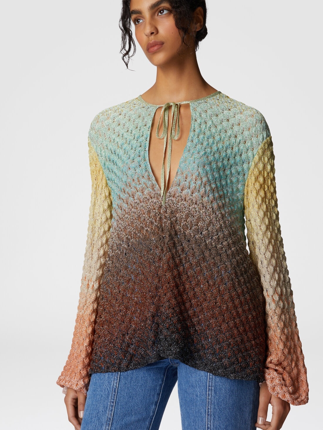 Dégradé lace blouse with V-neck - 4