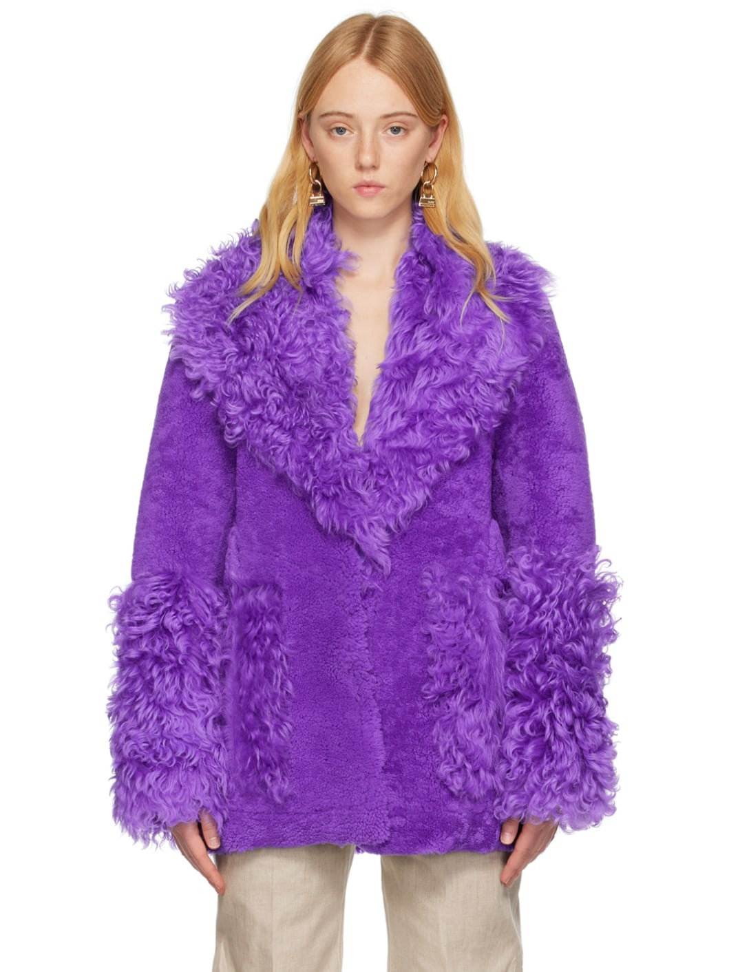 Purple Le Papier 'La Veste Piobbu' Shearling Coat - 1