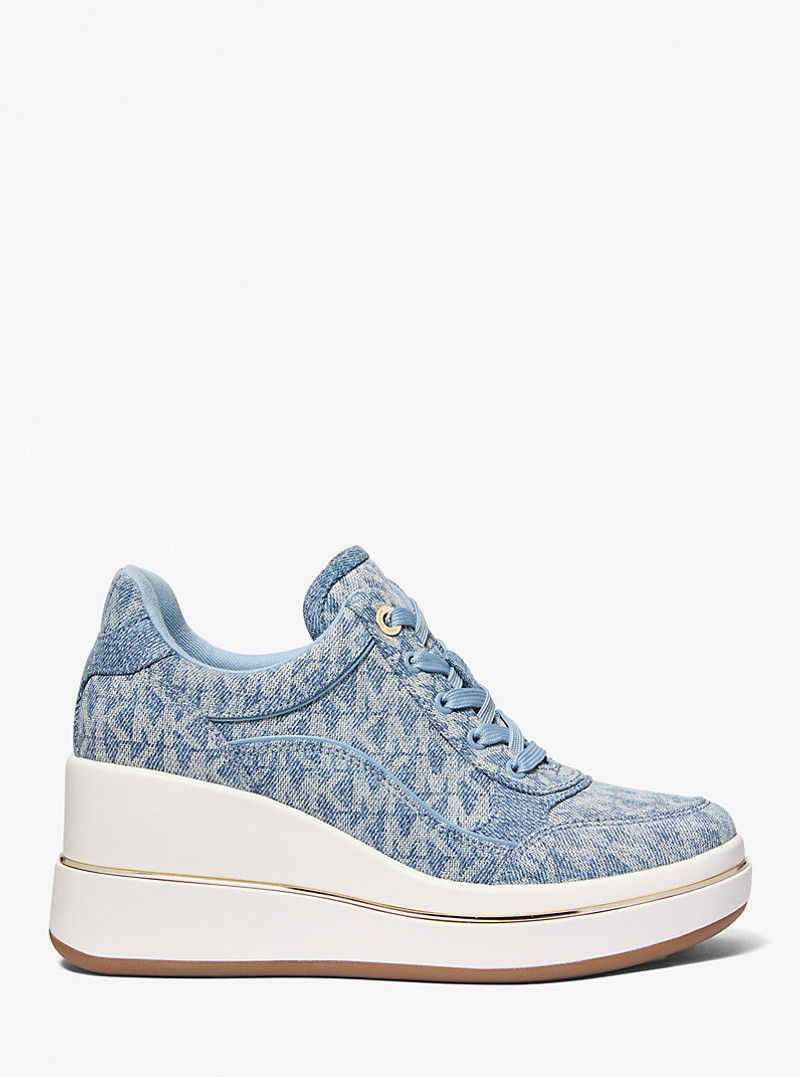 MICHAEL KORS Emmy Signature Logo Print Denim Wedge Trainer outlook