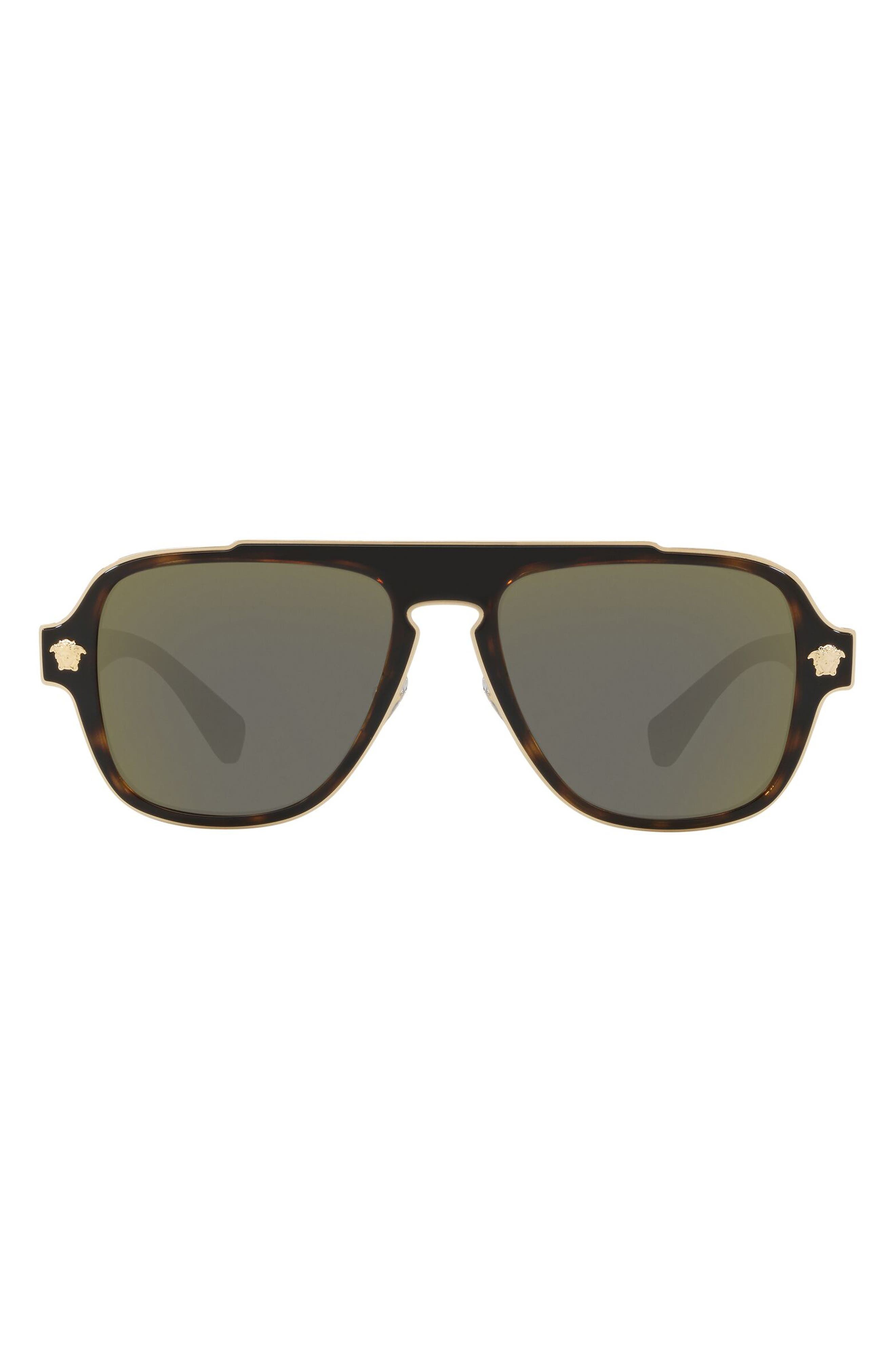 Versace 56mm Mirrored Aviator Sunglasses in Dark Havana/Grey Gold Mirror at Nordstrom - 1