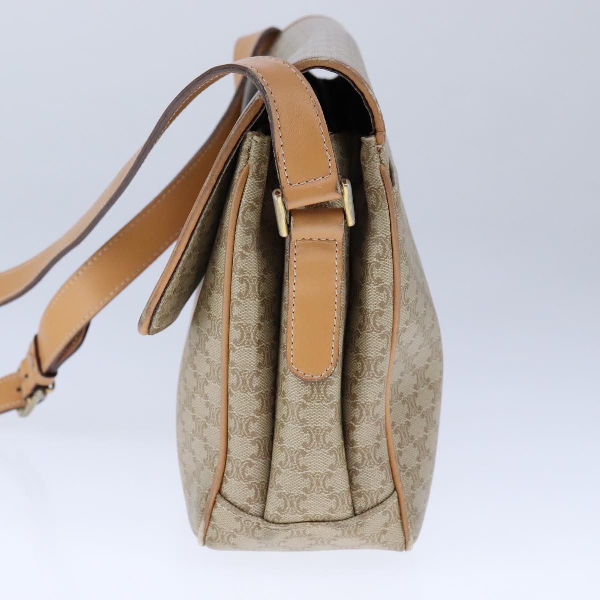 CELINE Macadam Canvas Shoulder Bag Pvc Leather Beige - 4