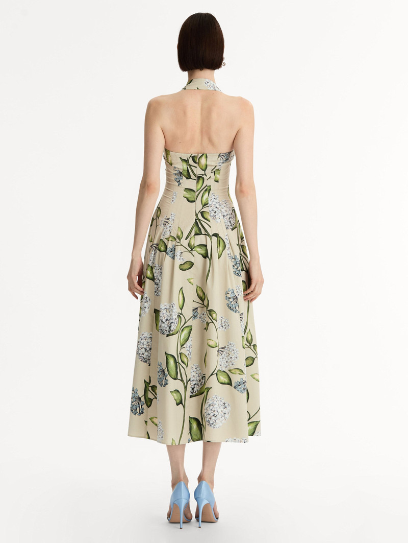 PORCELAIN FLOWER COTTON POPLIN HALTER DRESS 3