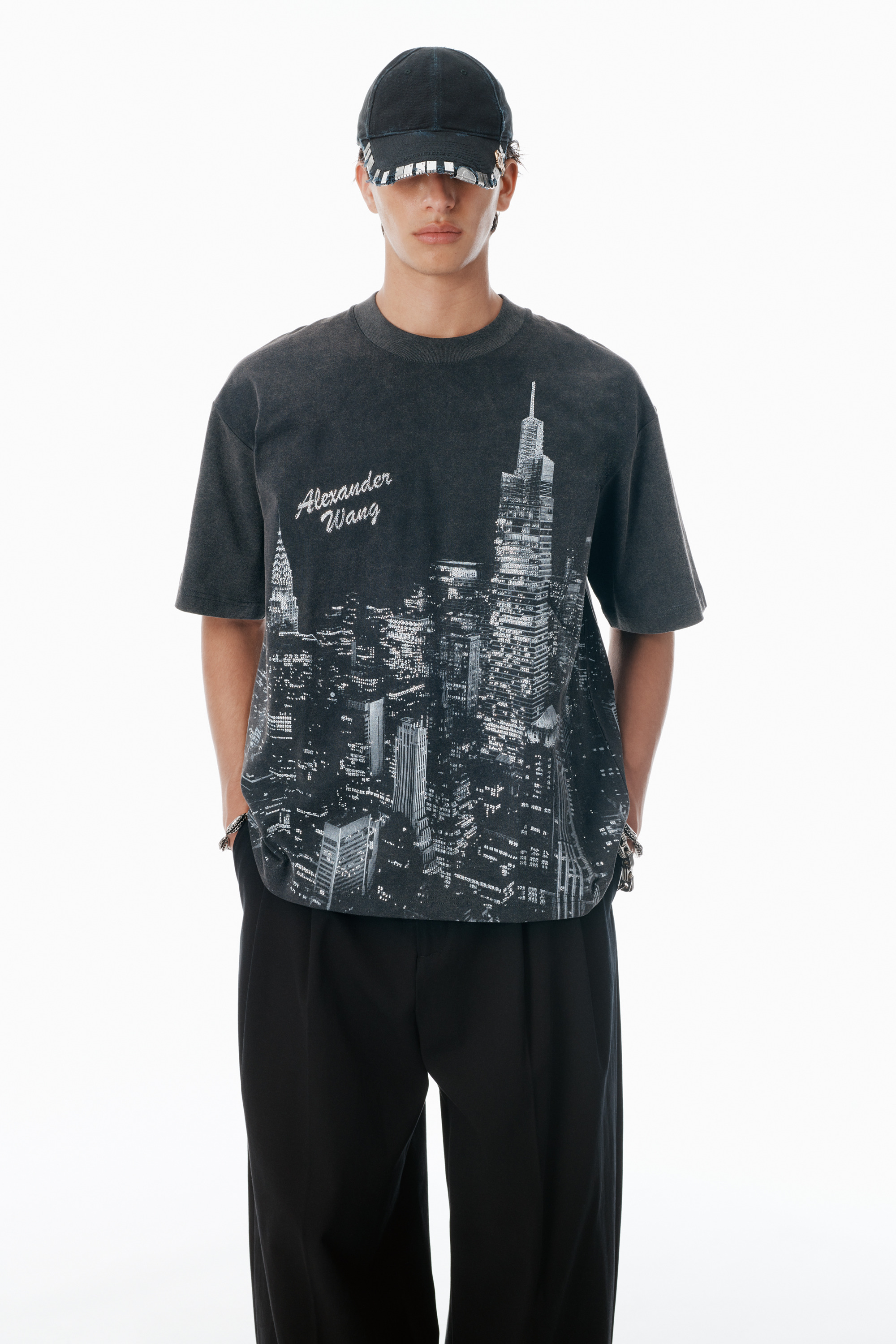 Black NY Skyline Crystal Hotfix T-Shirt - 3