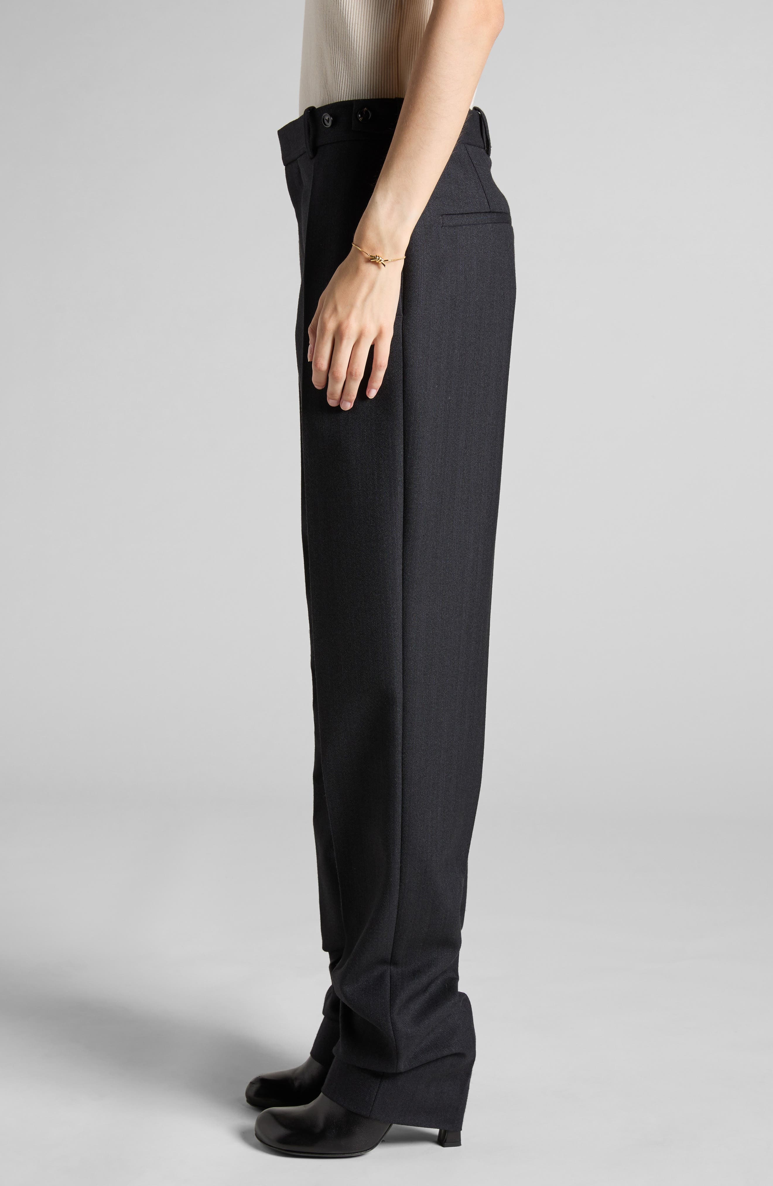 Bottega Veneta Stripe Wool Twill Straight Leg Pants in 1292 Black/Dark Blue at Nordstrom - 4