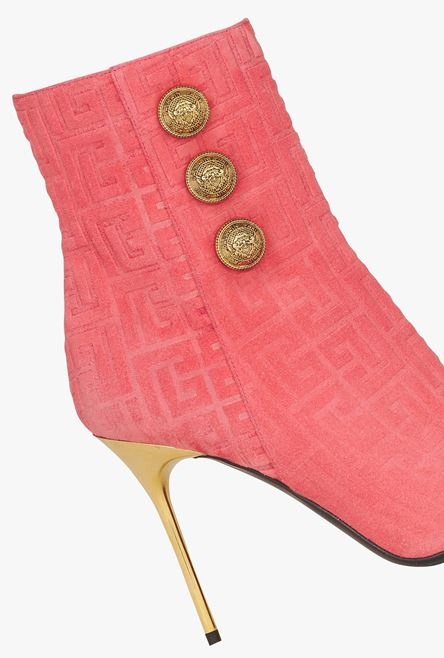 Fuchsia pink debossed suede Roni ankle boots with Balmain monogram - 6