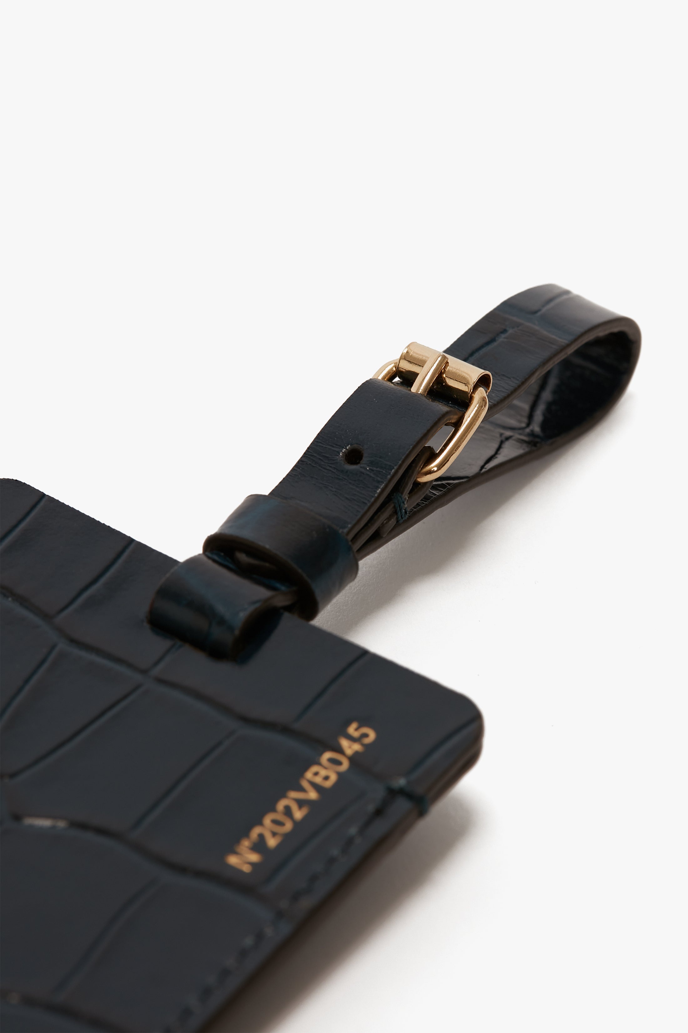 Luggage Tag In Midnight Blue Croc Embossed Leather - 4
