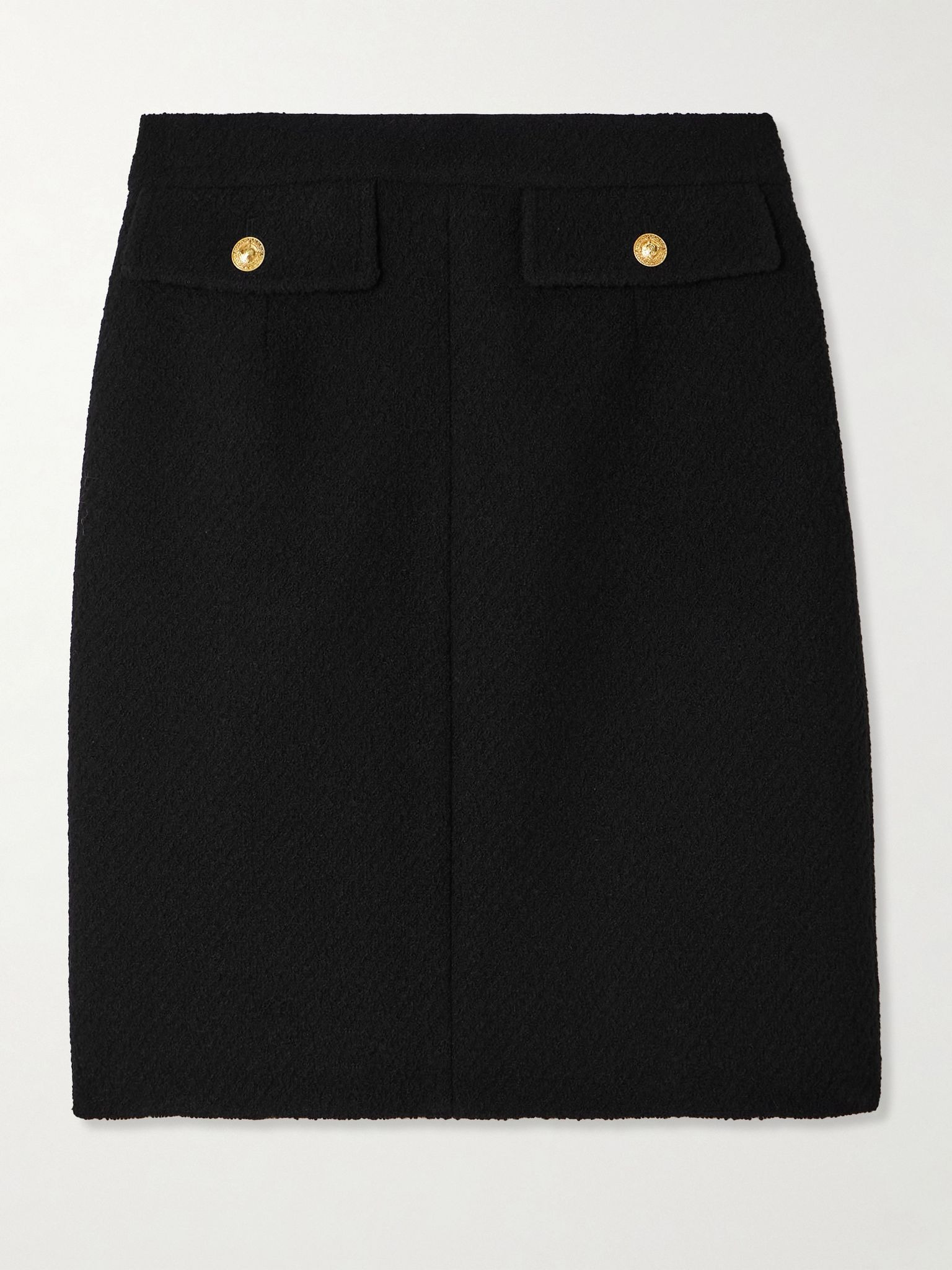 Button-embellished wool-blend bouclé mini skirt Black - 1