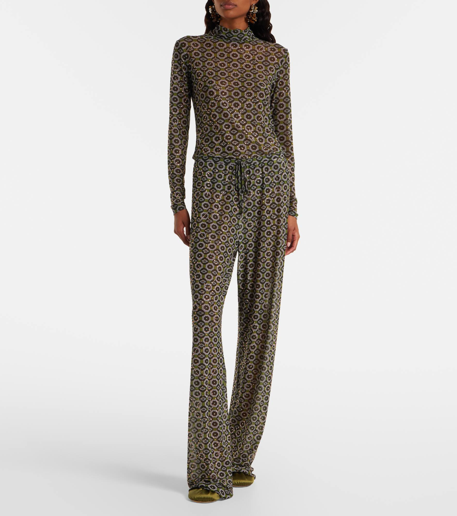 Embellished printed sheer jersey pants - 6