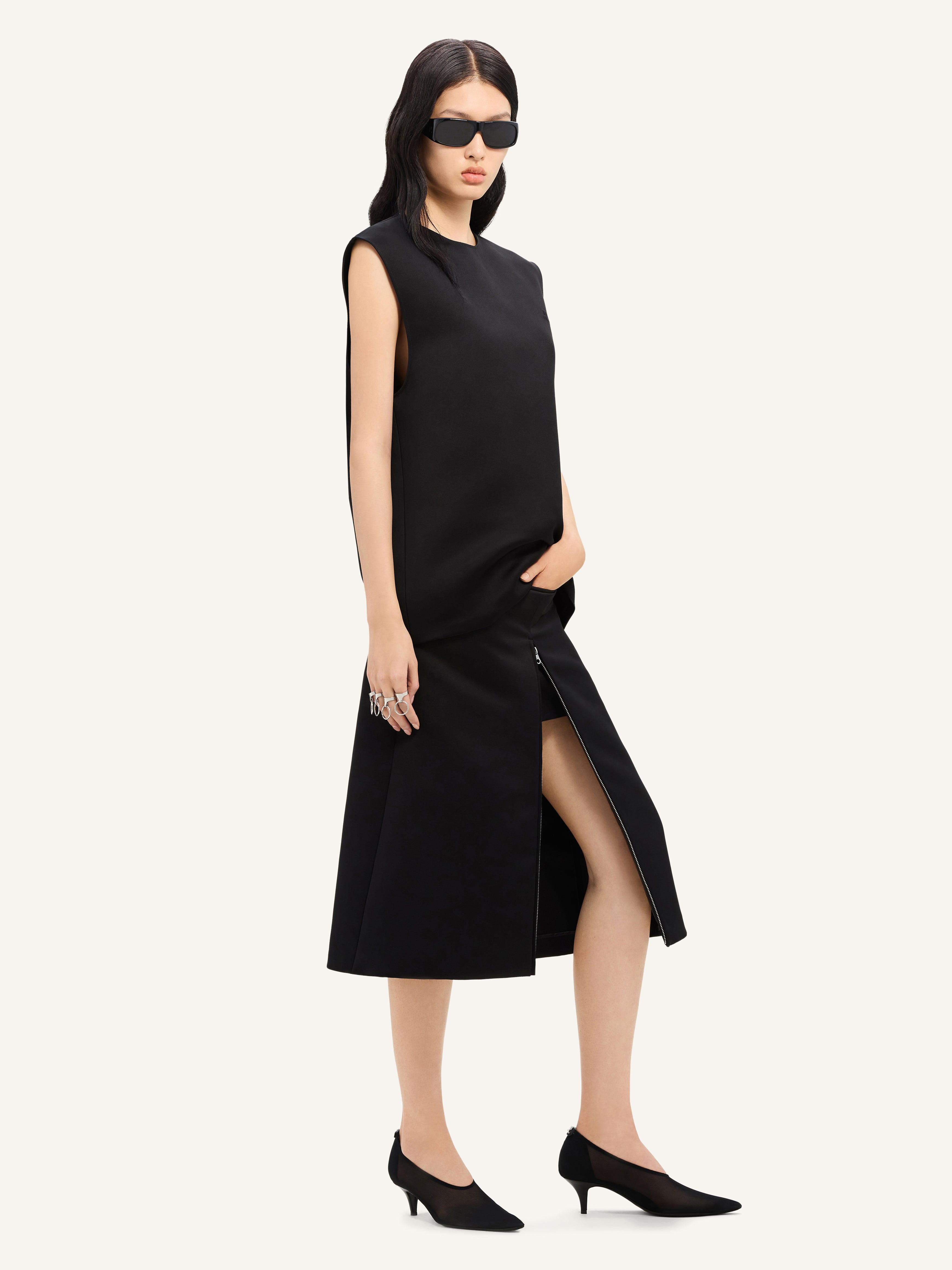 TAILORED ZIPPED SATIN MIDI SKIRT - 3
