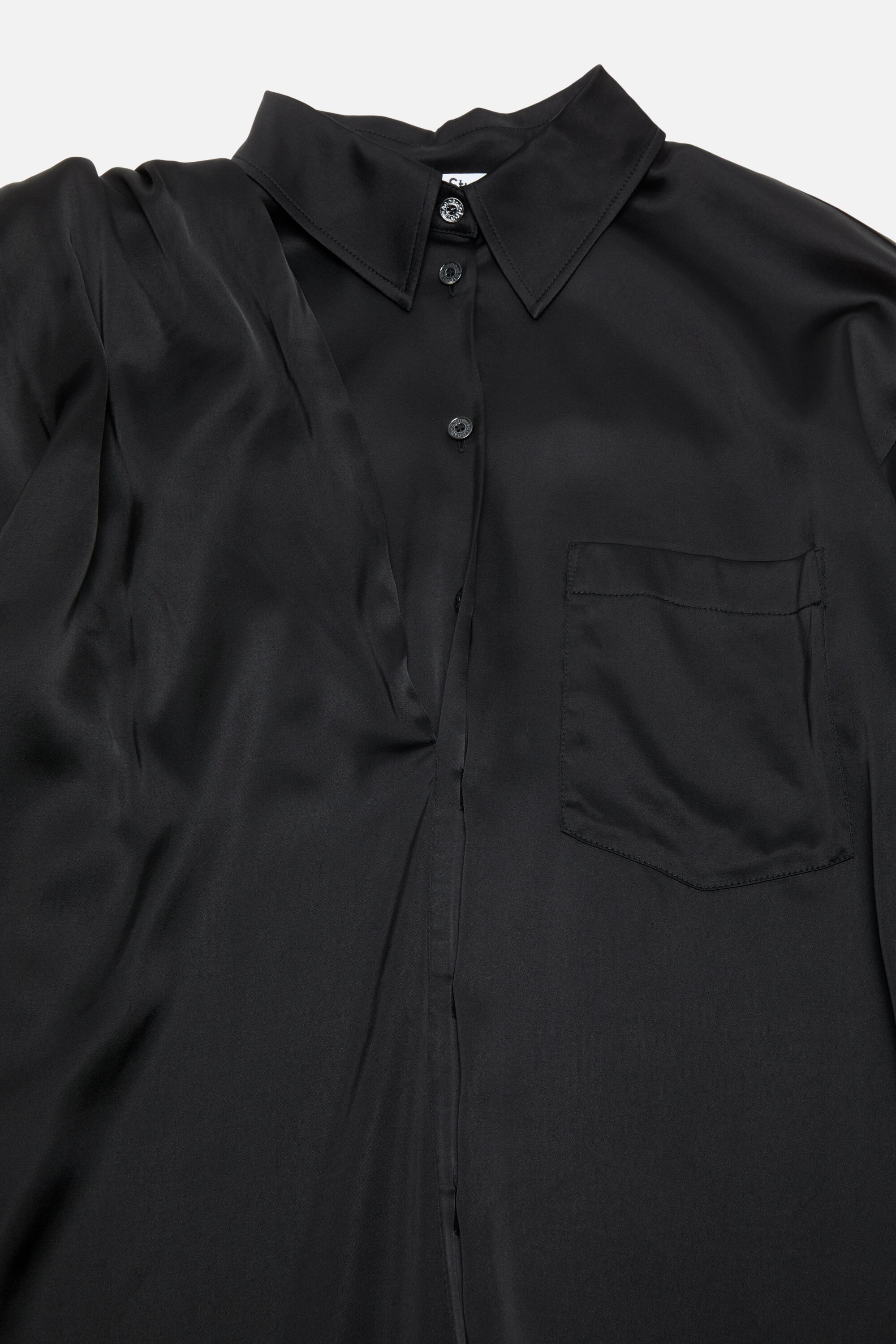 Layered Satin Blouse - Black - 5