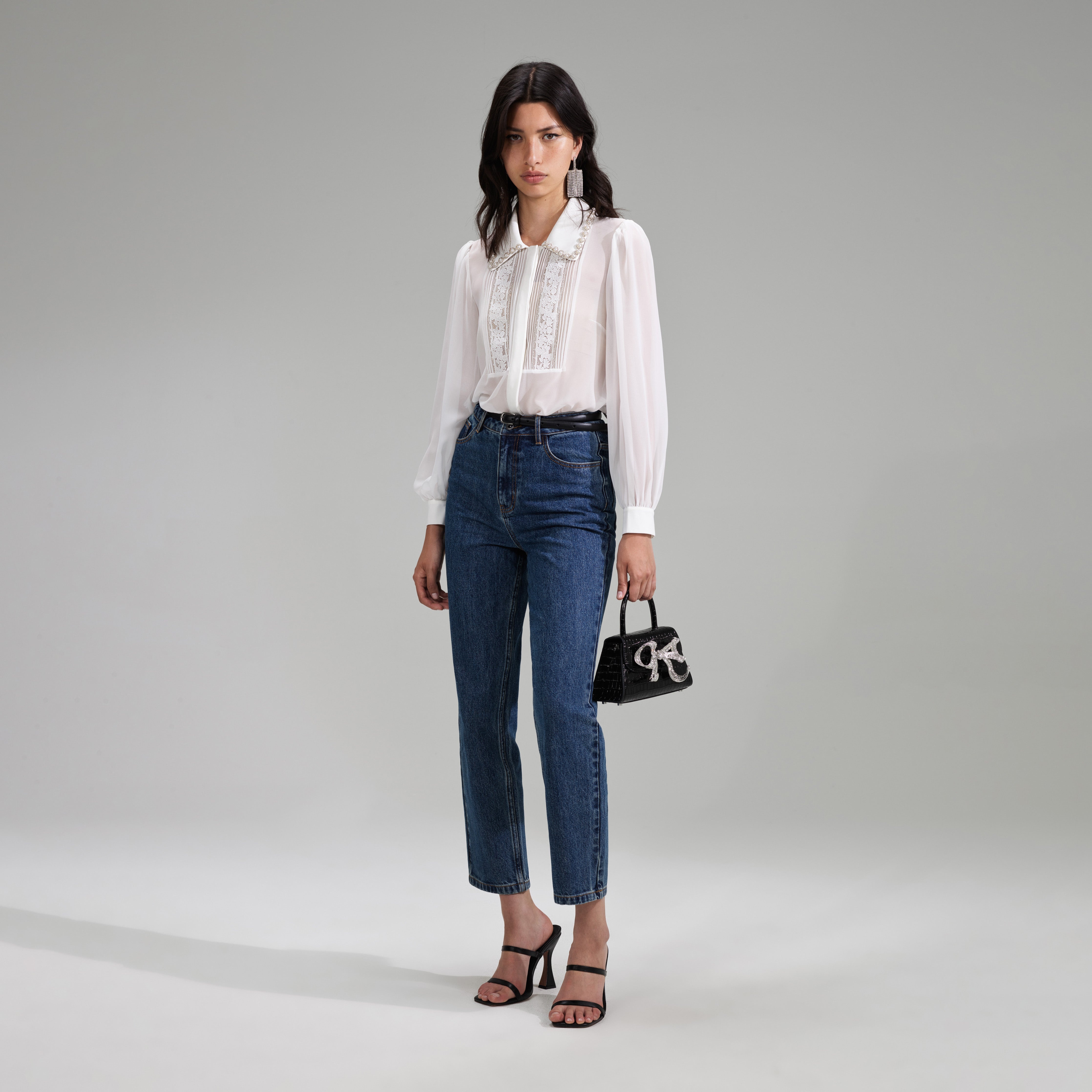 White Chiffon Rhinestone Detail Top - 2