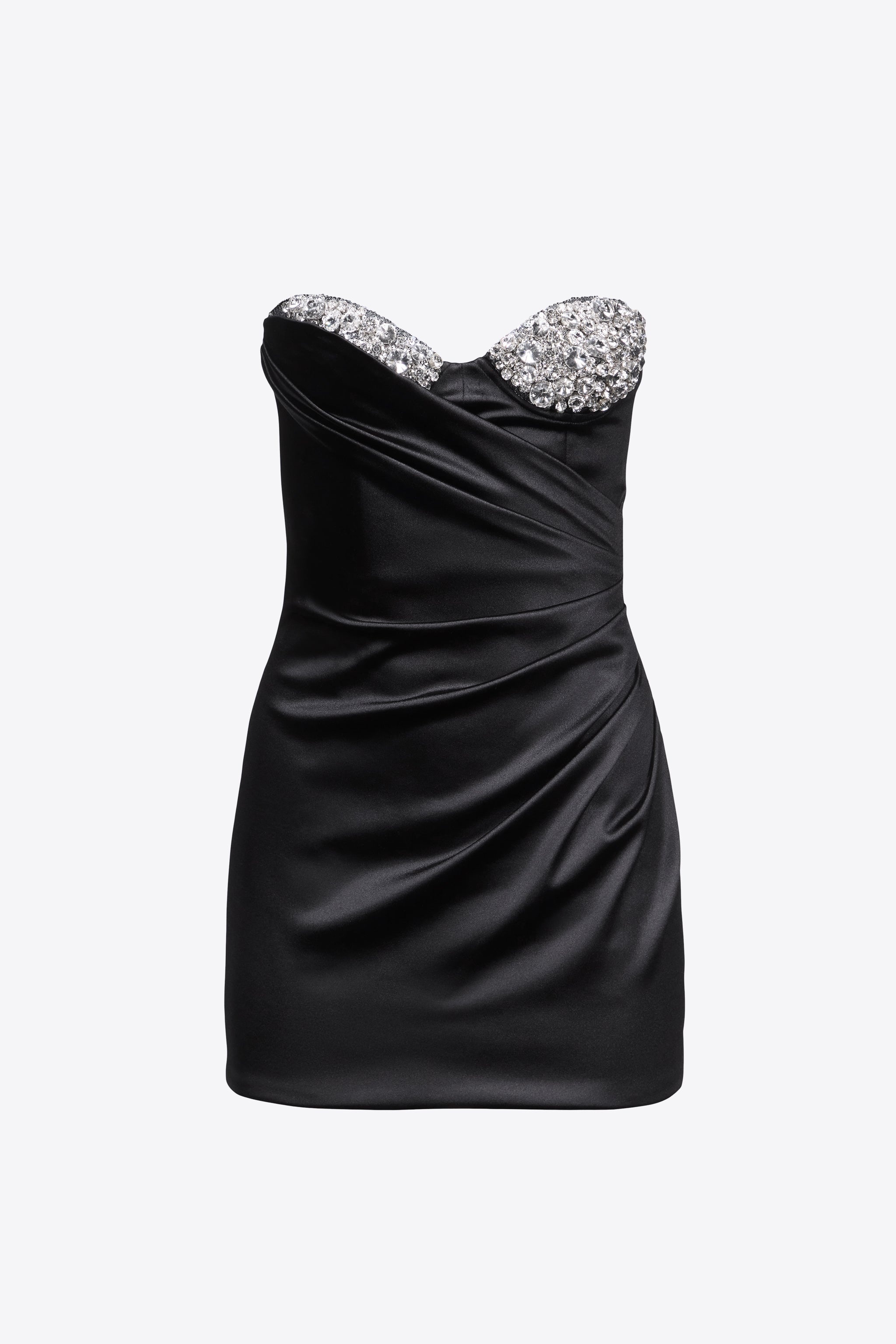 EMBROIDERED CRYSTAL CUP DRAPED MINI DRESS - 1