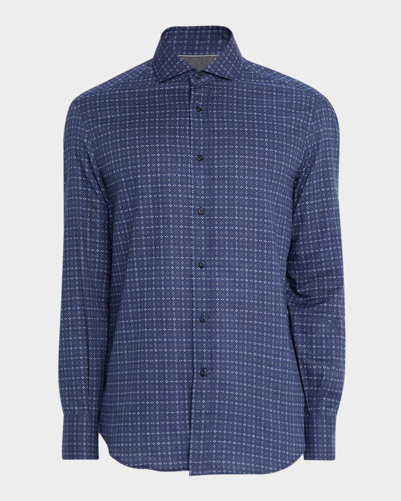 Men's Slim Fit Geometric Cotton Button-Down Shirt 1