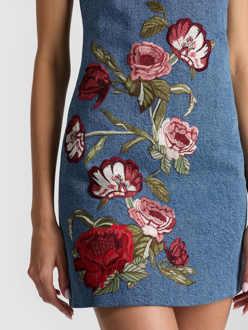 Alice + Olivia CADE EMBROIDERED DENIM MINI DRESS outlook