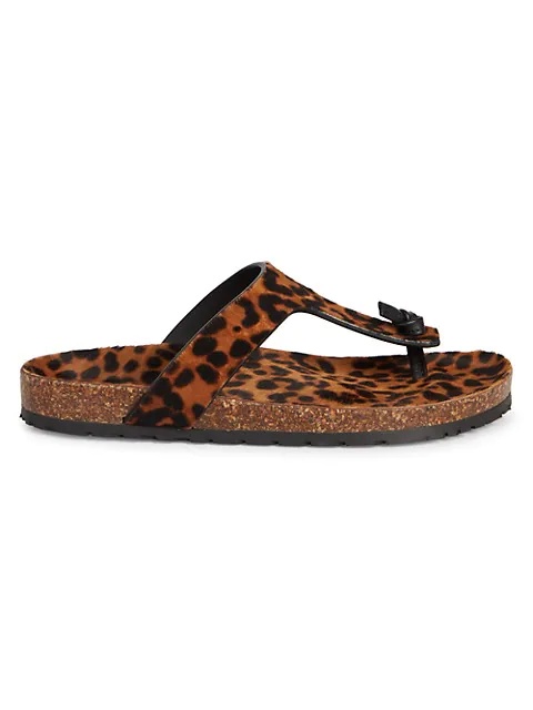 Fabrice Leopard Calf Hair T-Strap Cork Sandals - 1