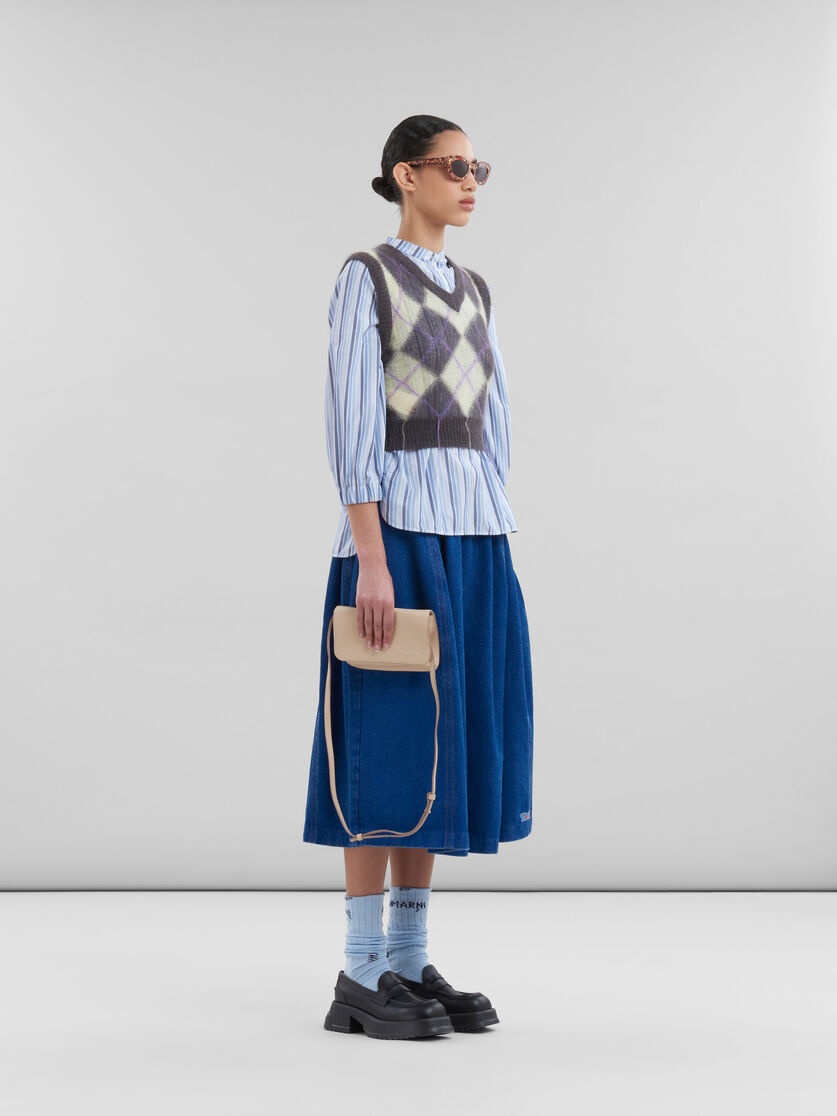 BLUE STRIPED POPLIN TOP WITH MANDARIN COLLAR - 5