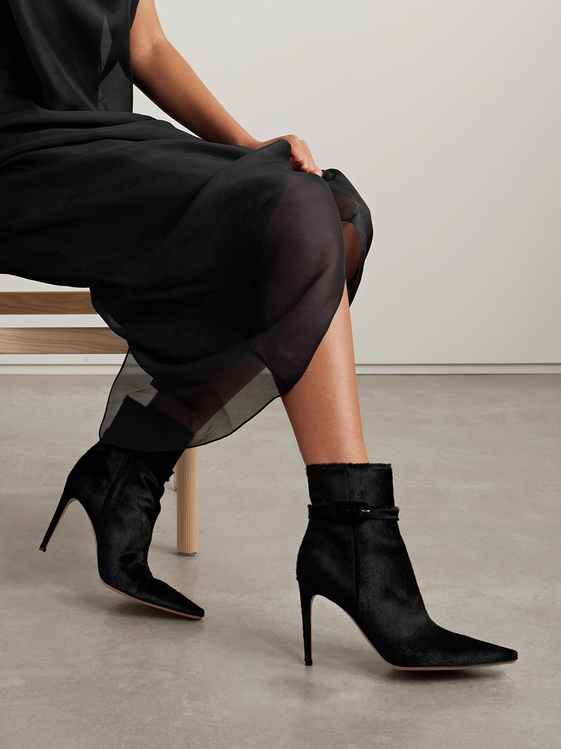 Gianvito Rossi Linsay 95 Buckled Calf Hair Ankle Boots outlook