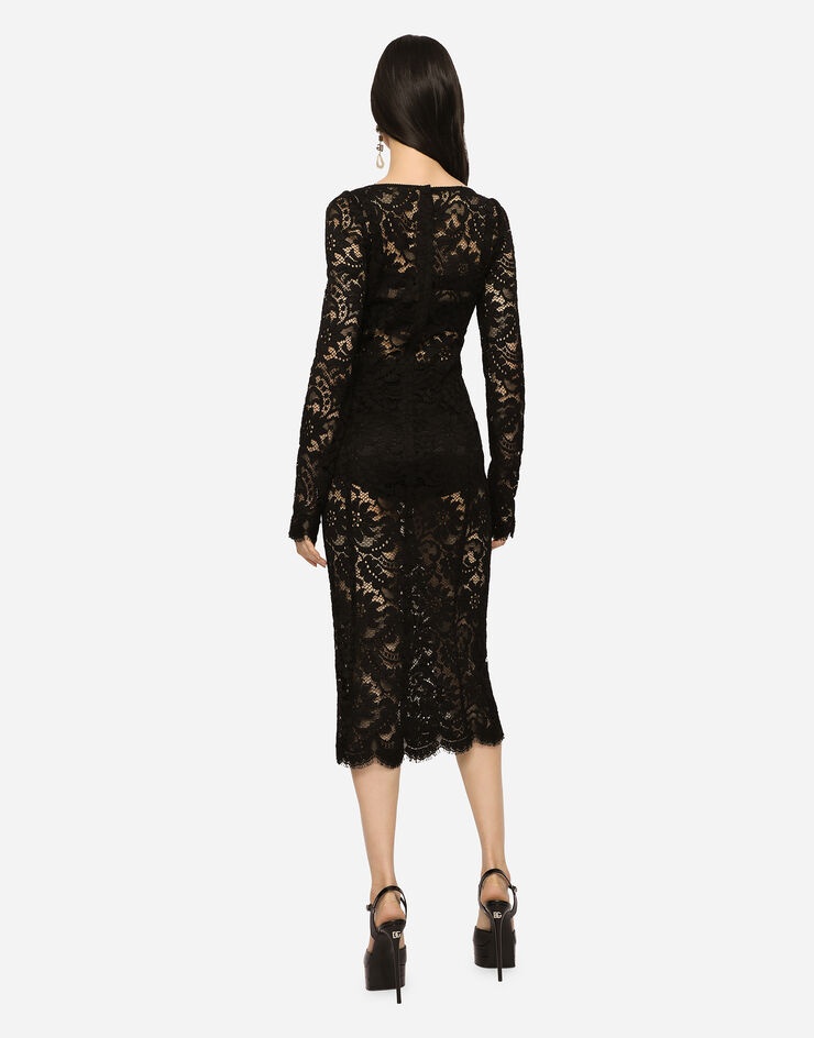 Lace calf-length dress with scalloped detailing - 3