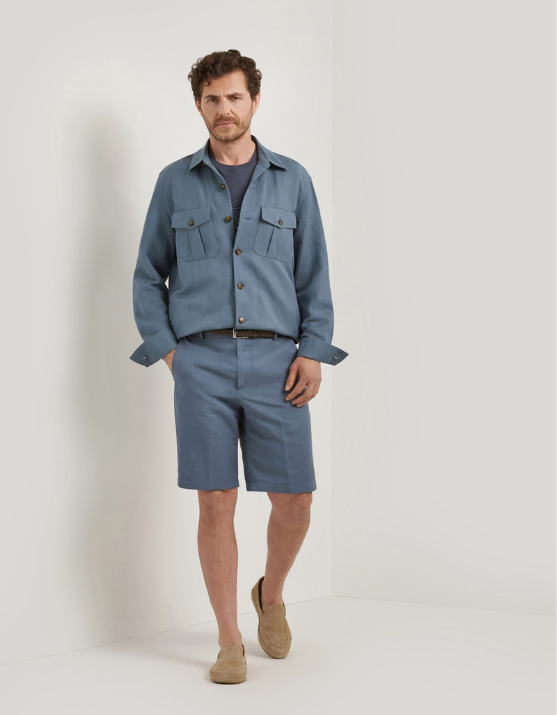 Canali AIR FORCE BLUE LINEN AND SILK SHIRT JACKET - EXCLUSIVE outlook