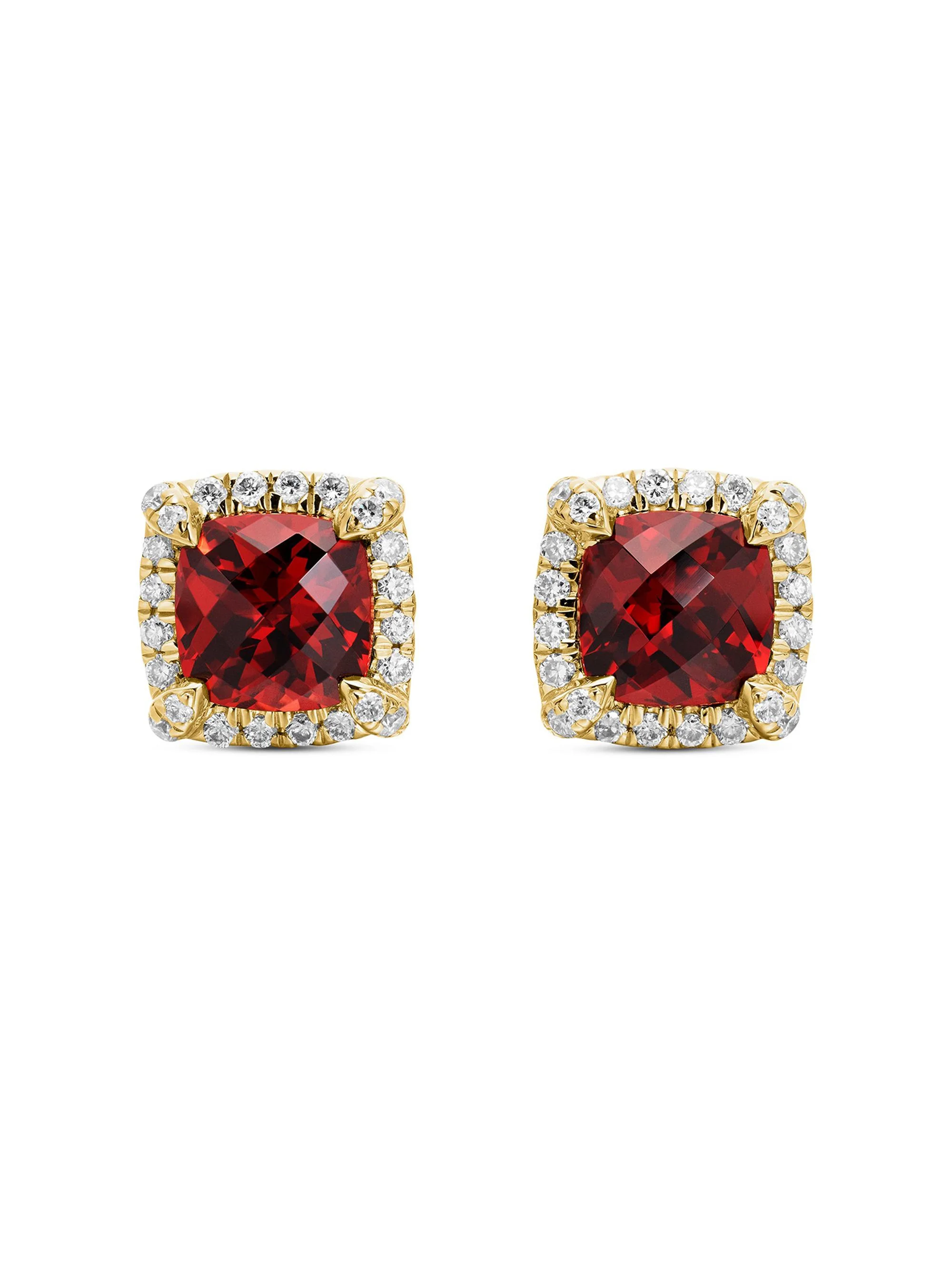 Women's Petite Chatelaine Pavé Bezel Stud Earrings in 18K Yellow Gold - Garnet - 1