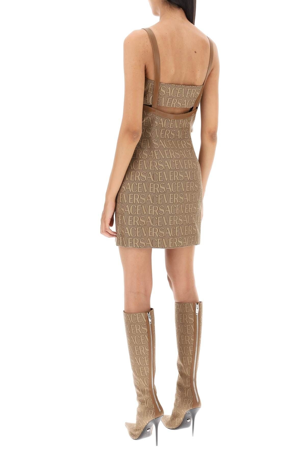 【送料&関税込】Versace Monogram Mini Dress With Leather Tri VERSACE MONOGRAM MINI DRESS WITH LEATHER TRIMS | netdressed