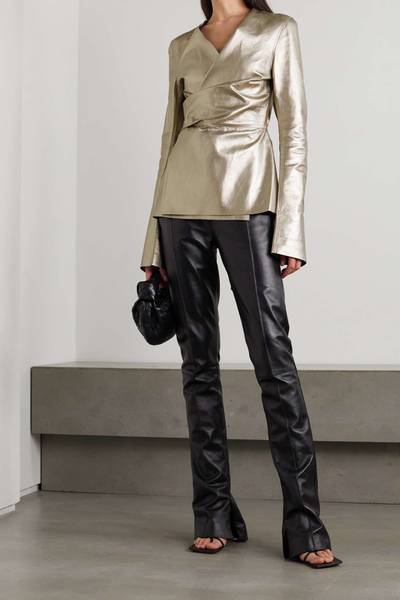 Rick Owens Metallic textured-leather wrap jacket outlook