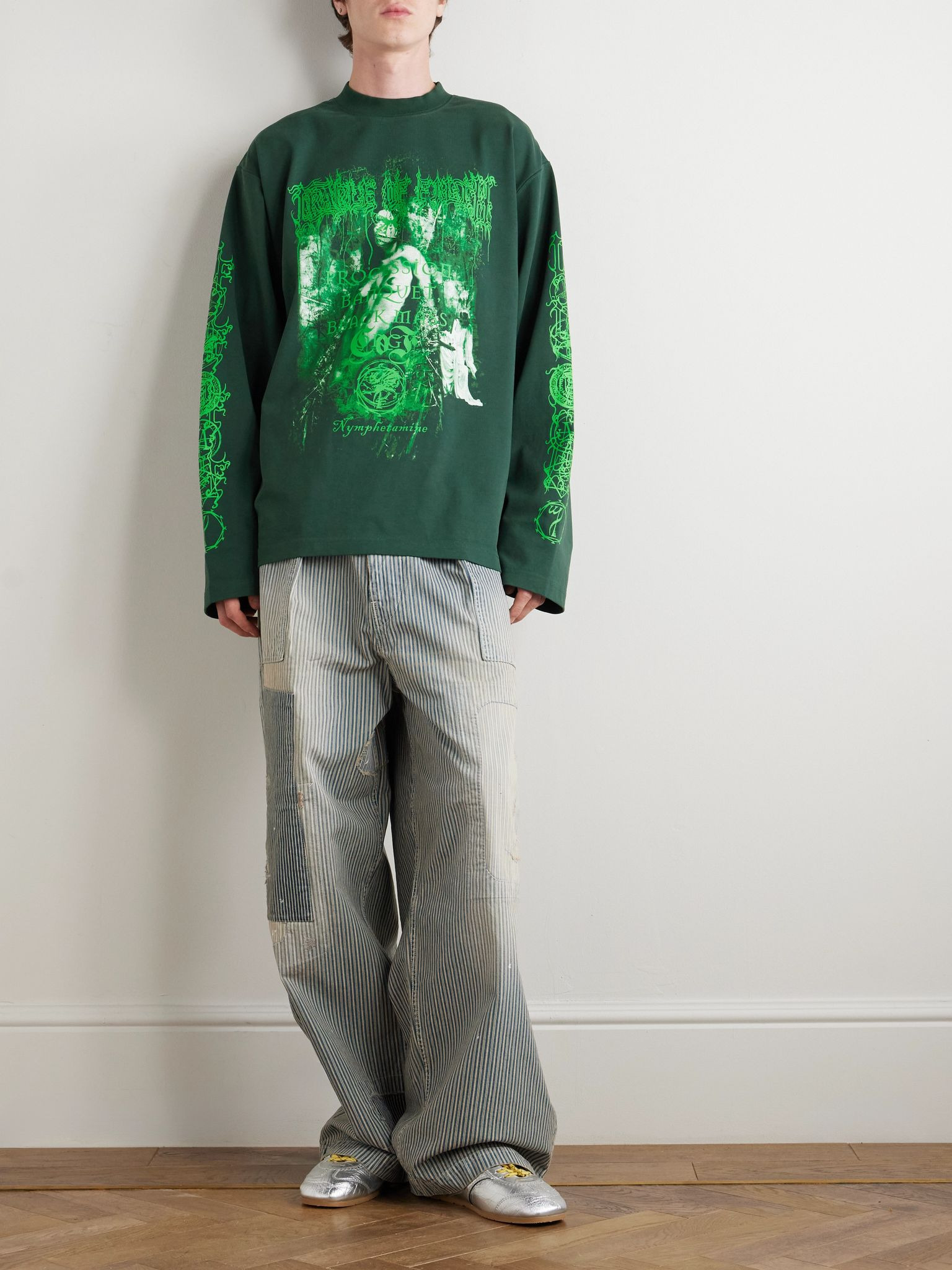 Oversized Printed Cotton-Jersey T-Shirt Green - 2