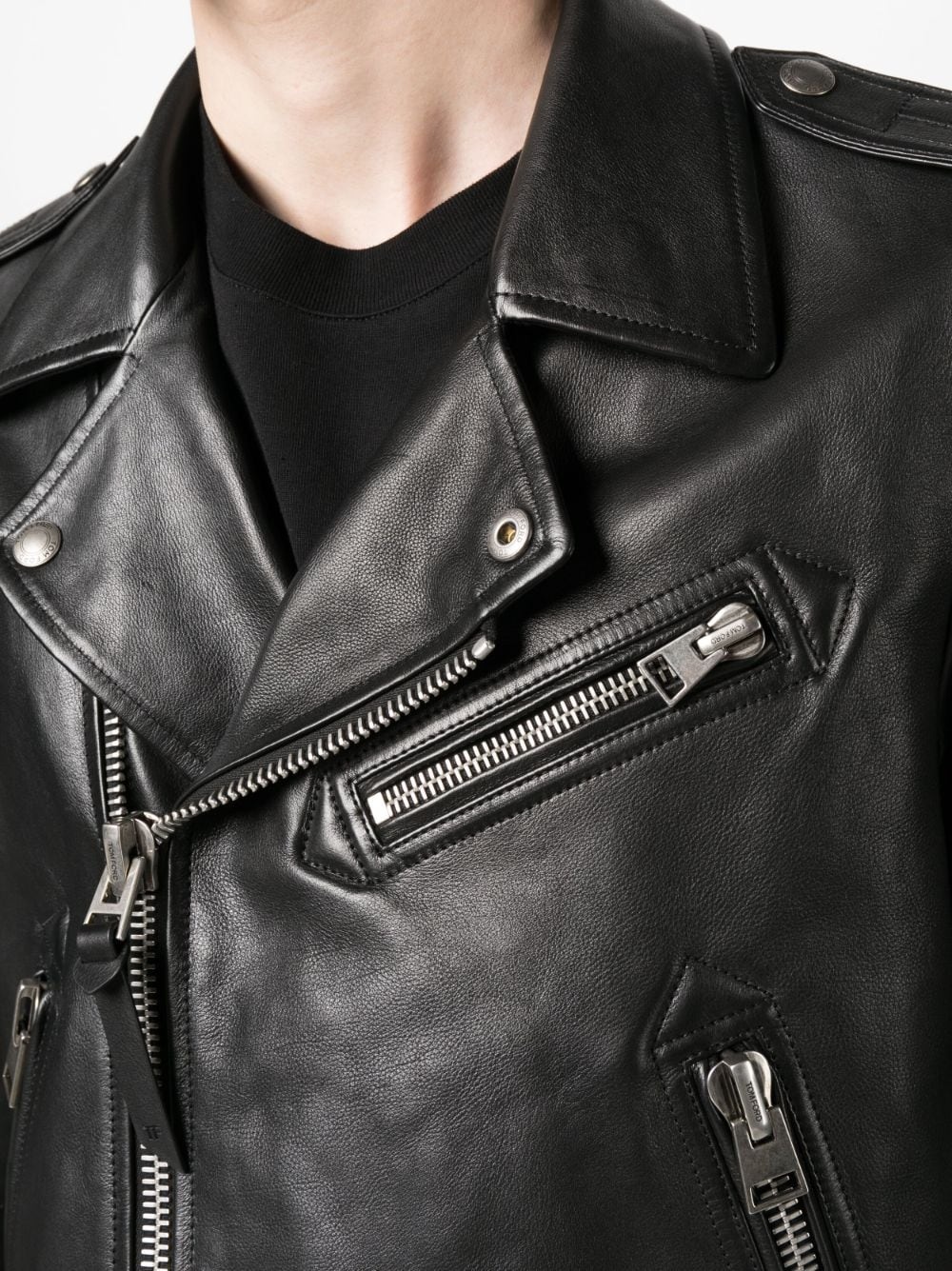 off-centre leather jacket - 5