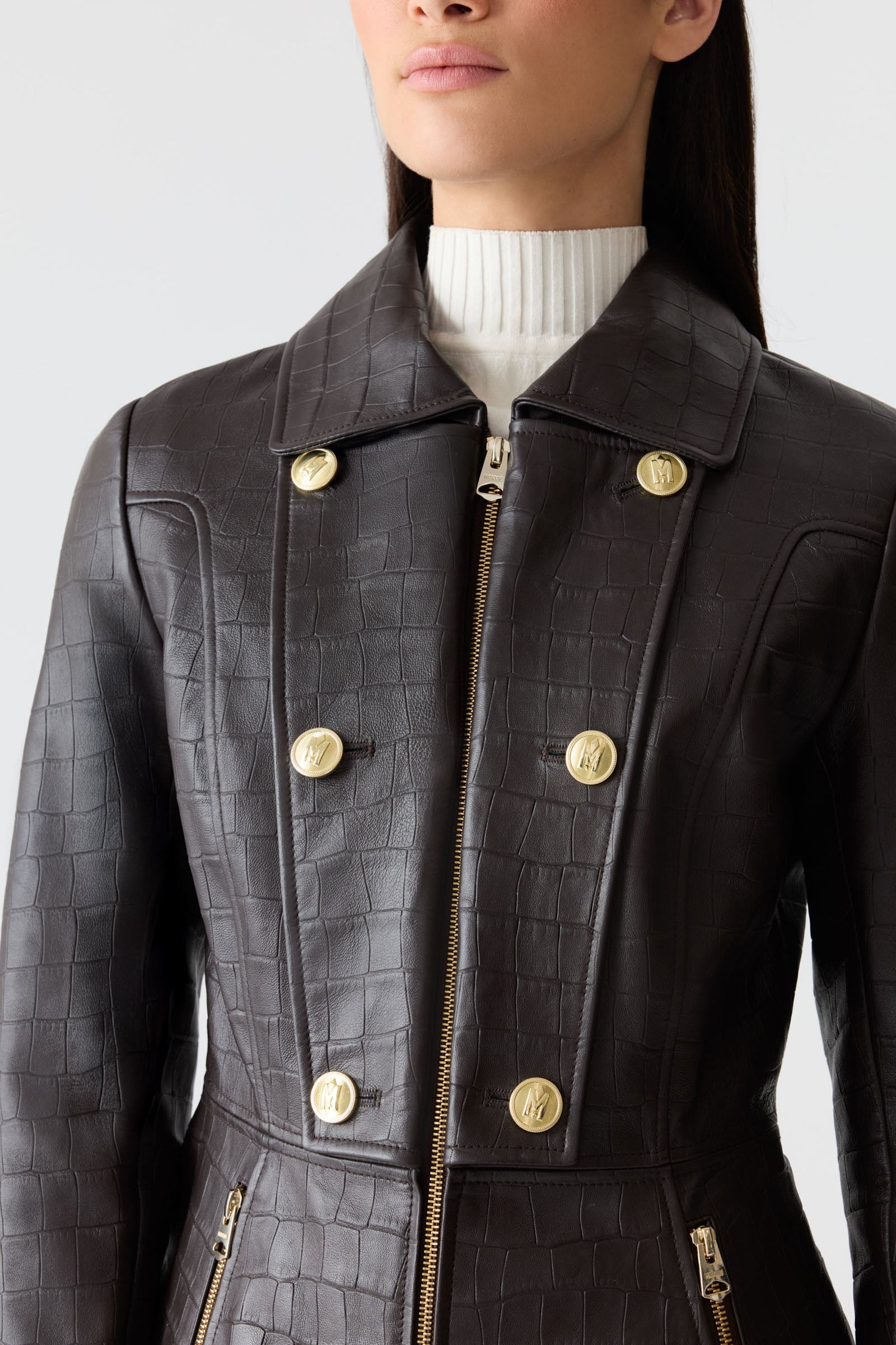 BARBARA-NV Croc Embossed Leather Jacket - 5