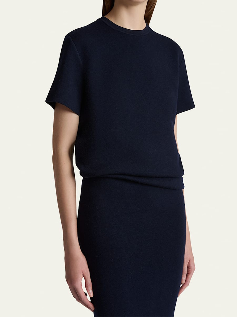 KHAITE Callas Draped Short-Sleeve Midi Dress outlook