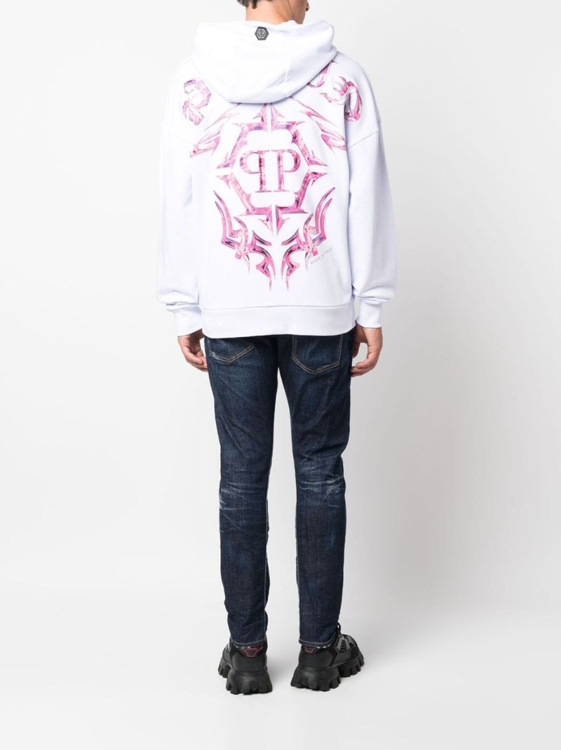 PHILIPP PLEIN Chrome logo-print cotton hoodie outlook