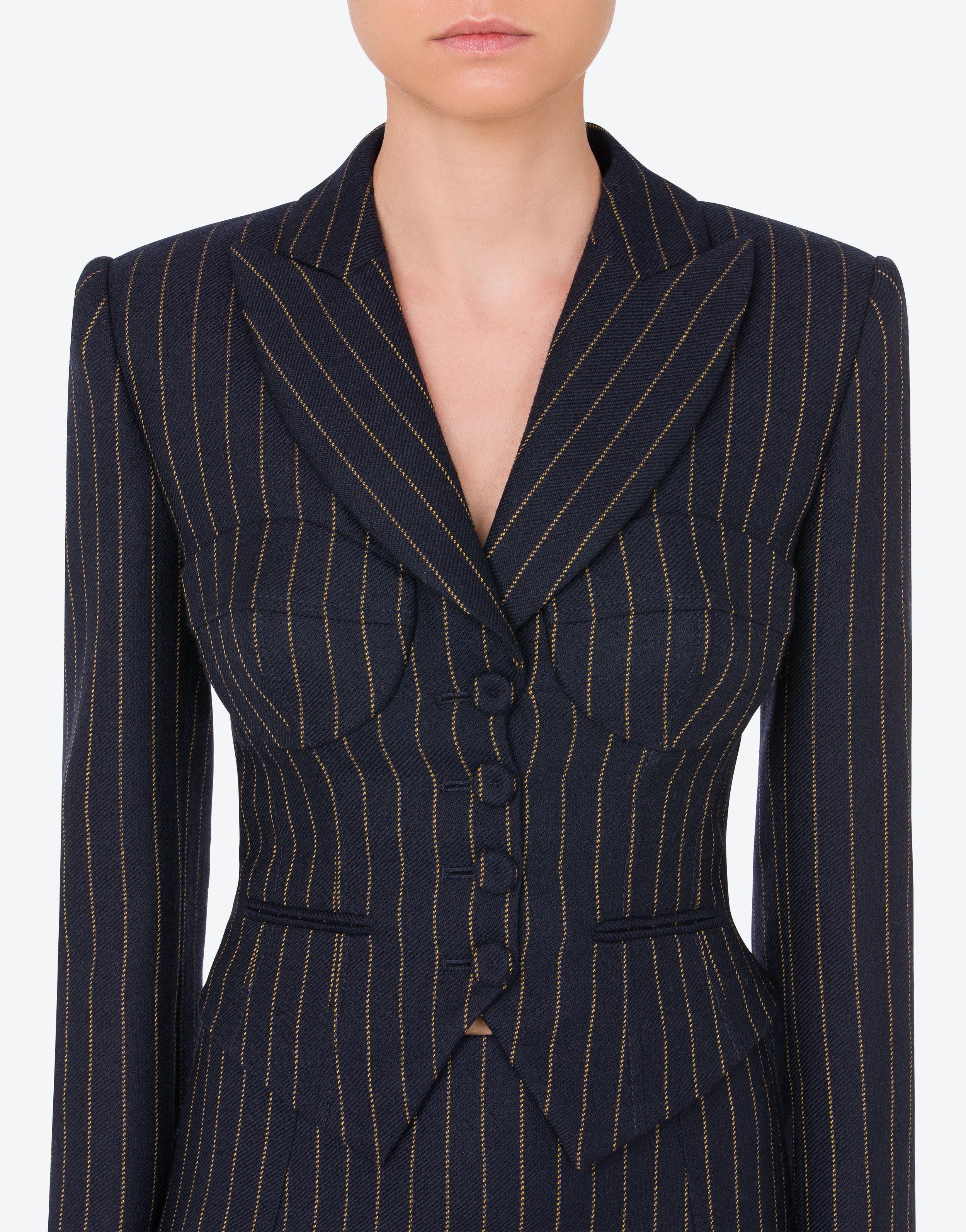 PINSTRIPE CROPPED WOOL JACKET - 4