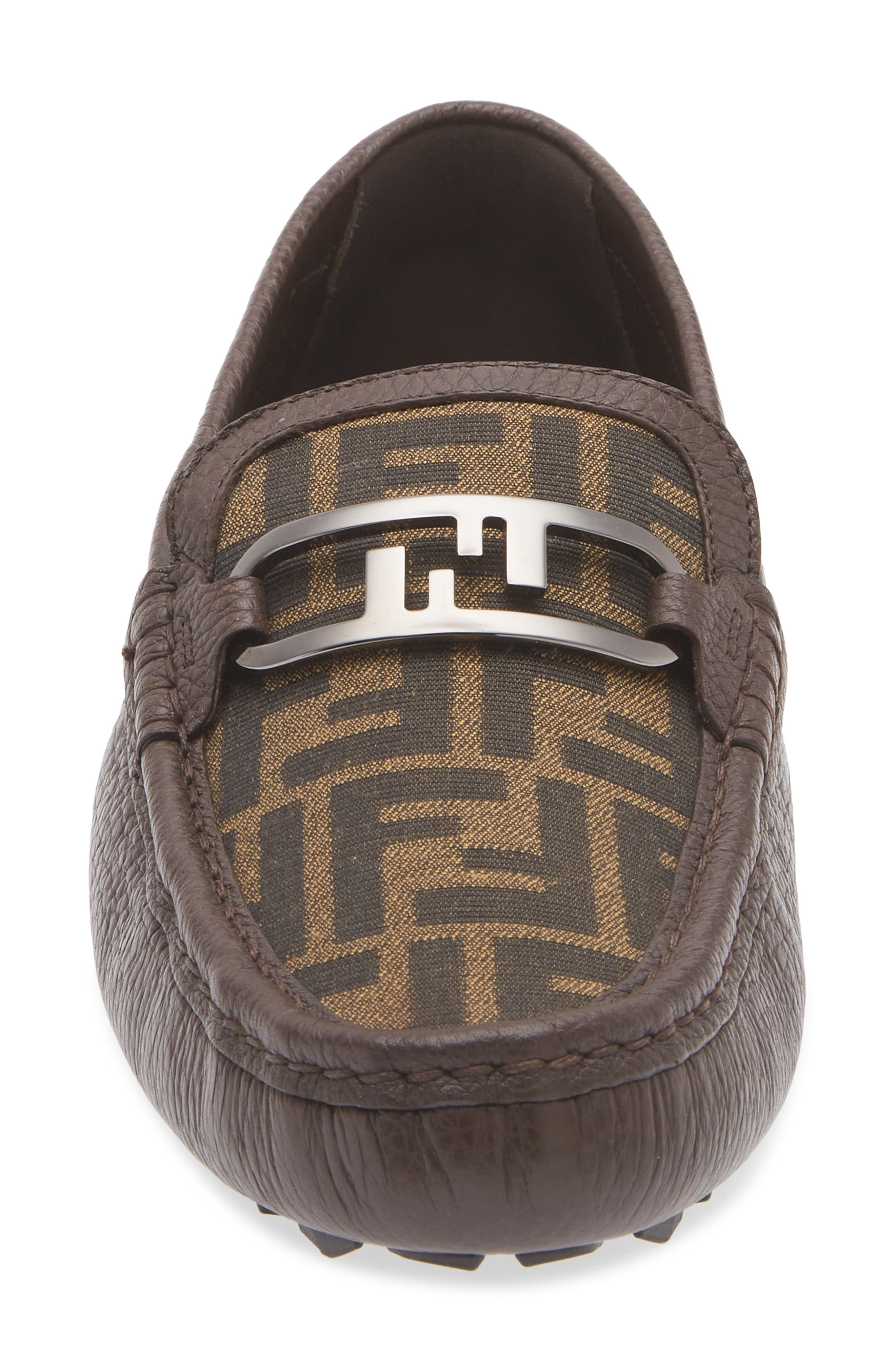 Fendi O'Lock Mixed Media Driving Loafer in Tabacco Nero/dark Brown at Nordstrom - 4