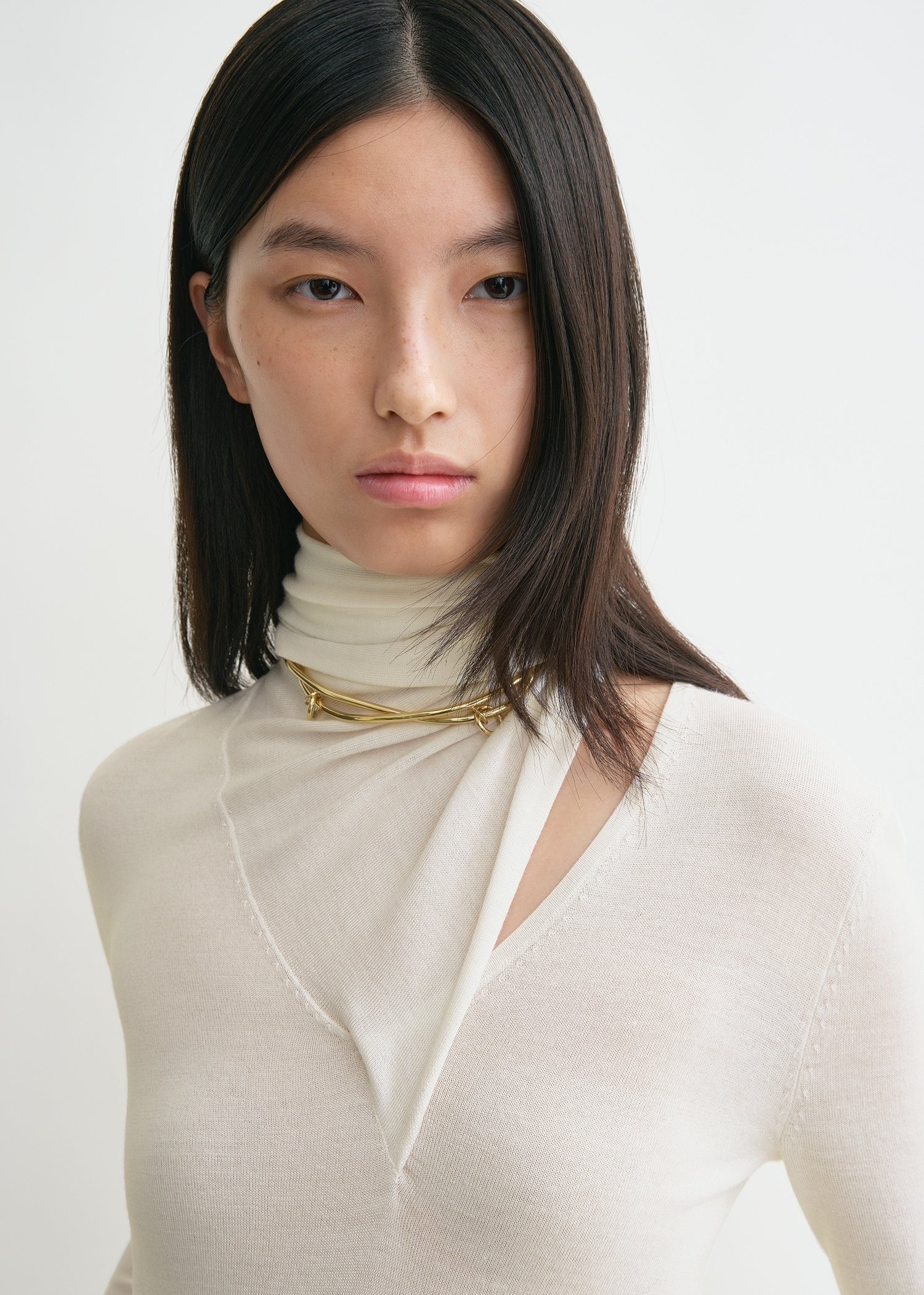 Draped-scarf fine knit off-white - 3