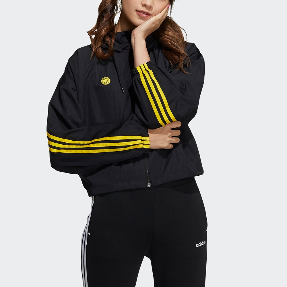 (WMNS) adidas Neo x SMILEY Csmly Windbreaker Jacket 'Black Yellow' HE7953 - 2