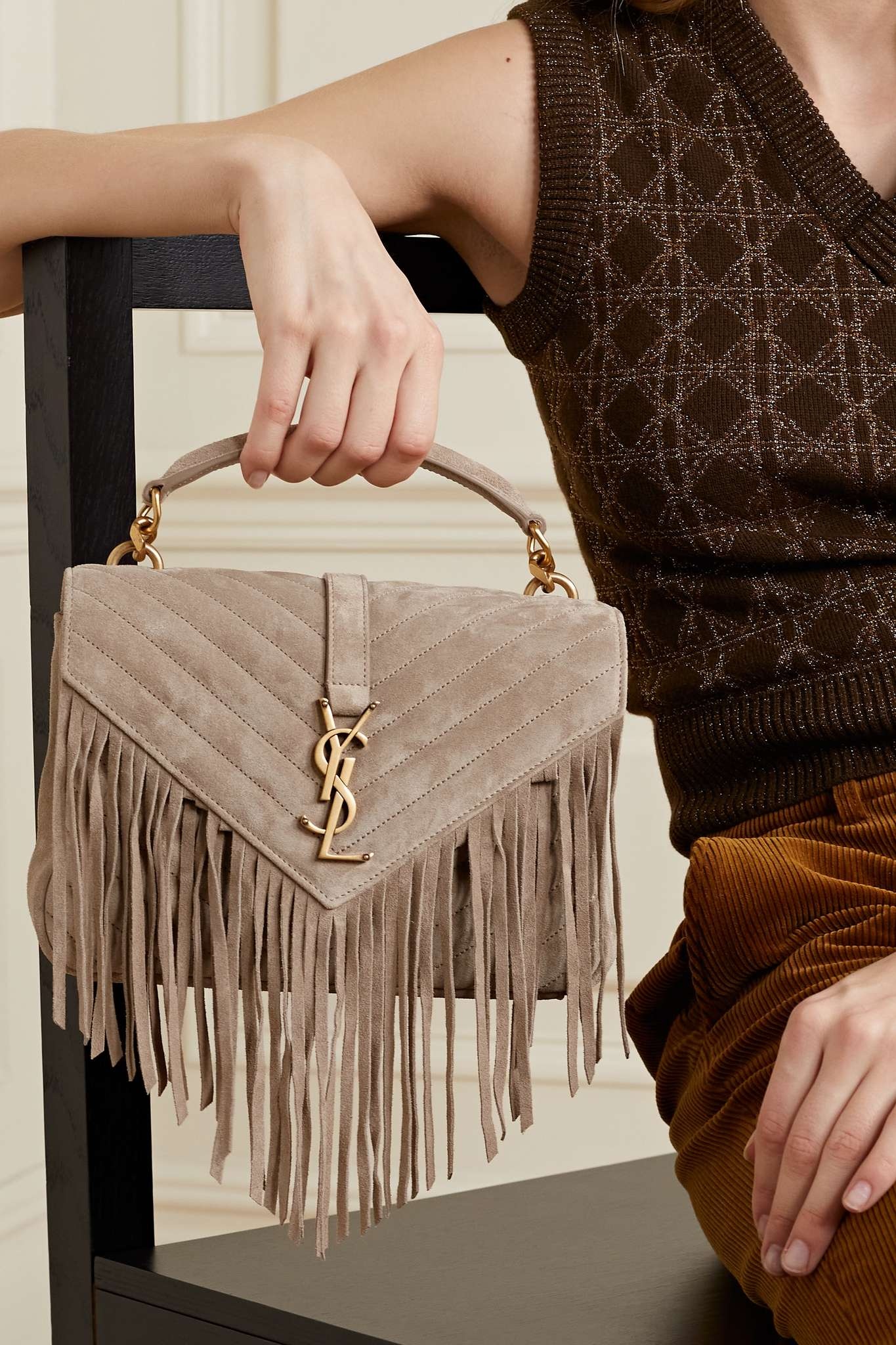 Fringed quilted suede shoulder bag - 6