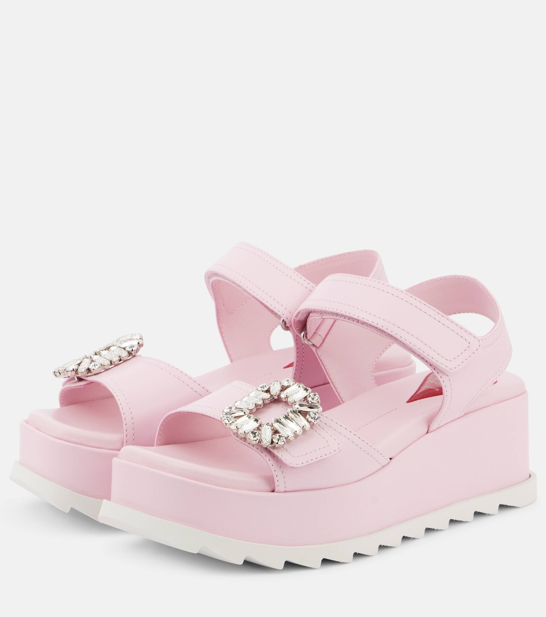 Embellished leather platform sandals - 4