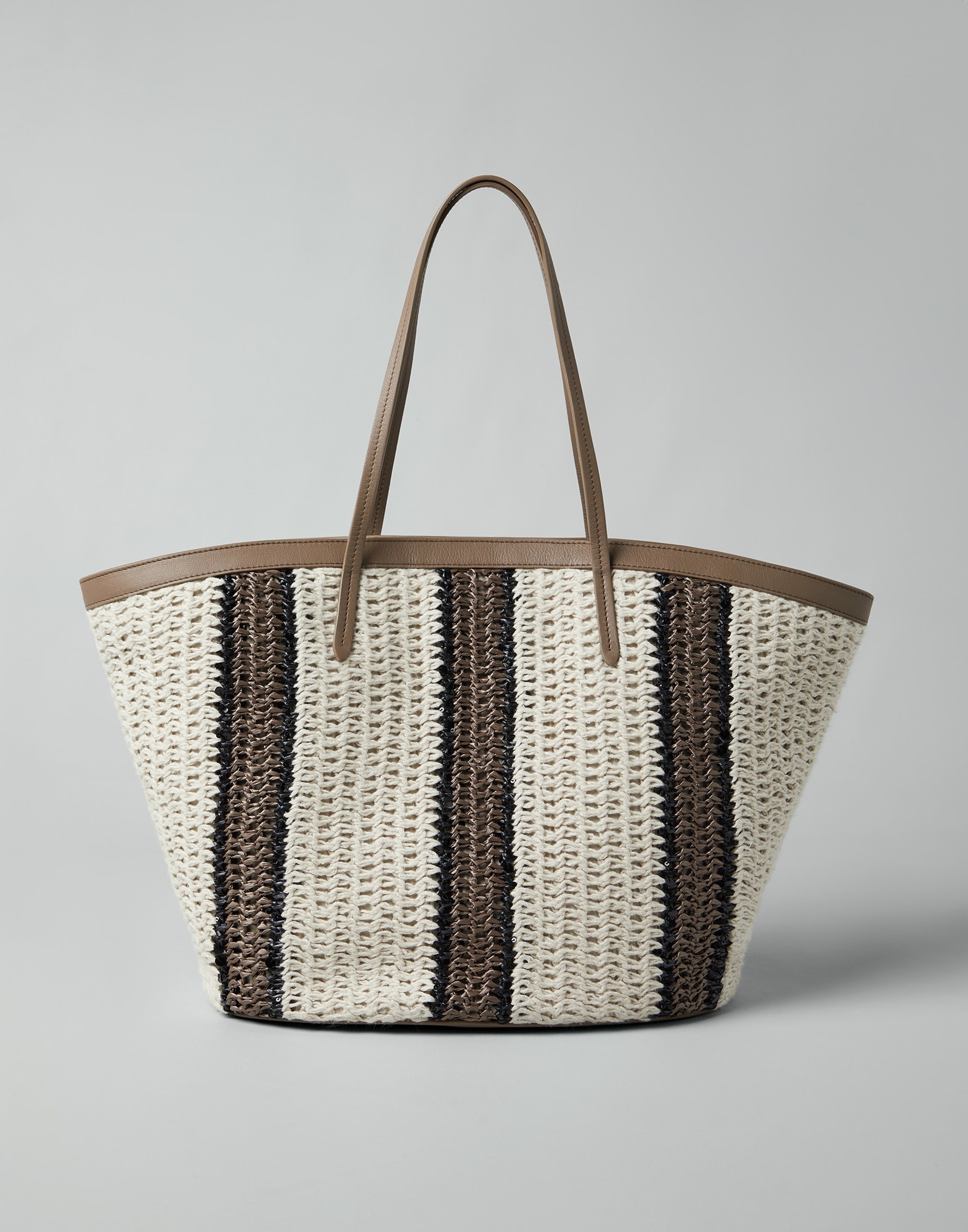 Raffia-effect knit striped shopper bag - 1