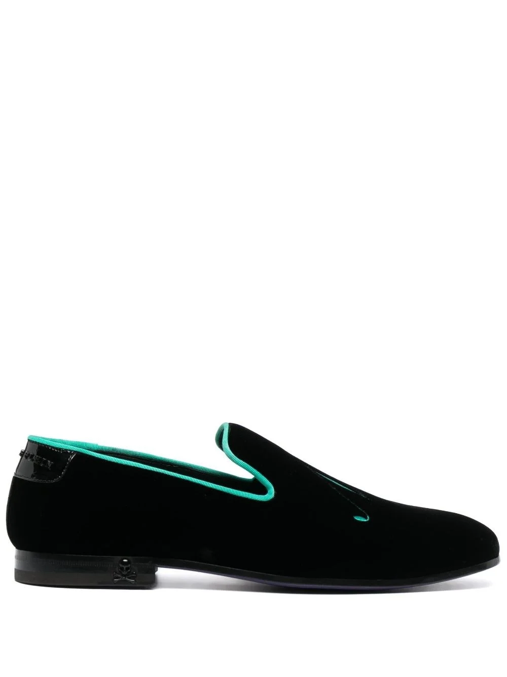 slogan-embroidered velvet loafers - 1