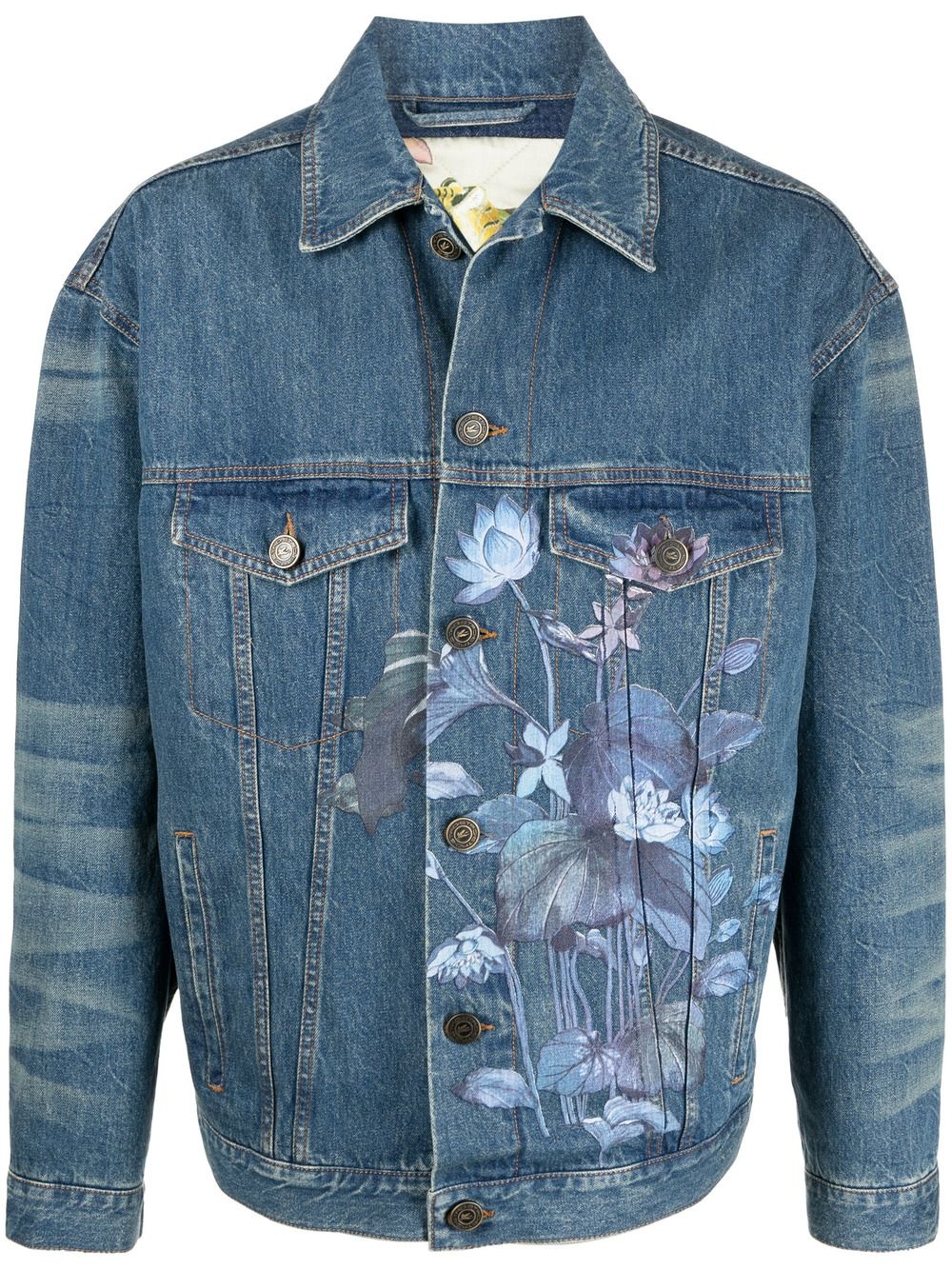 floral-print cotton denim jacket - 1