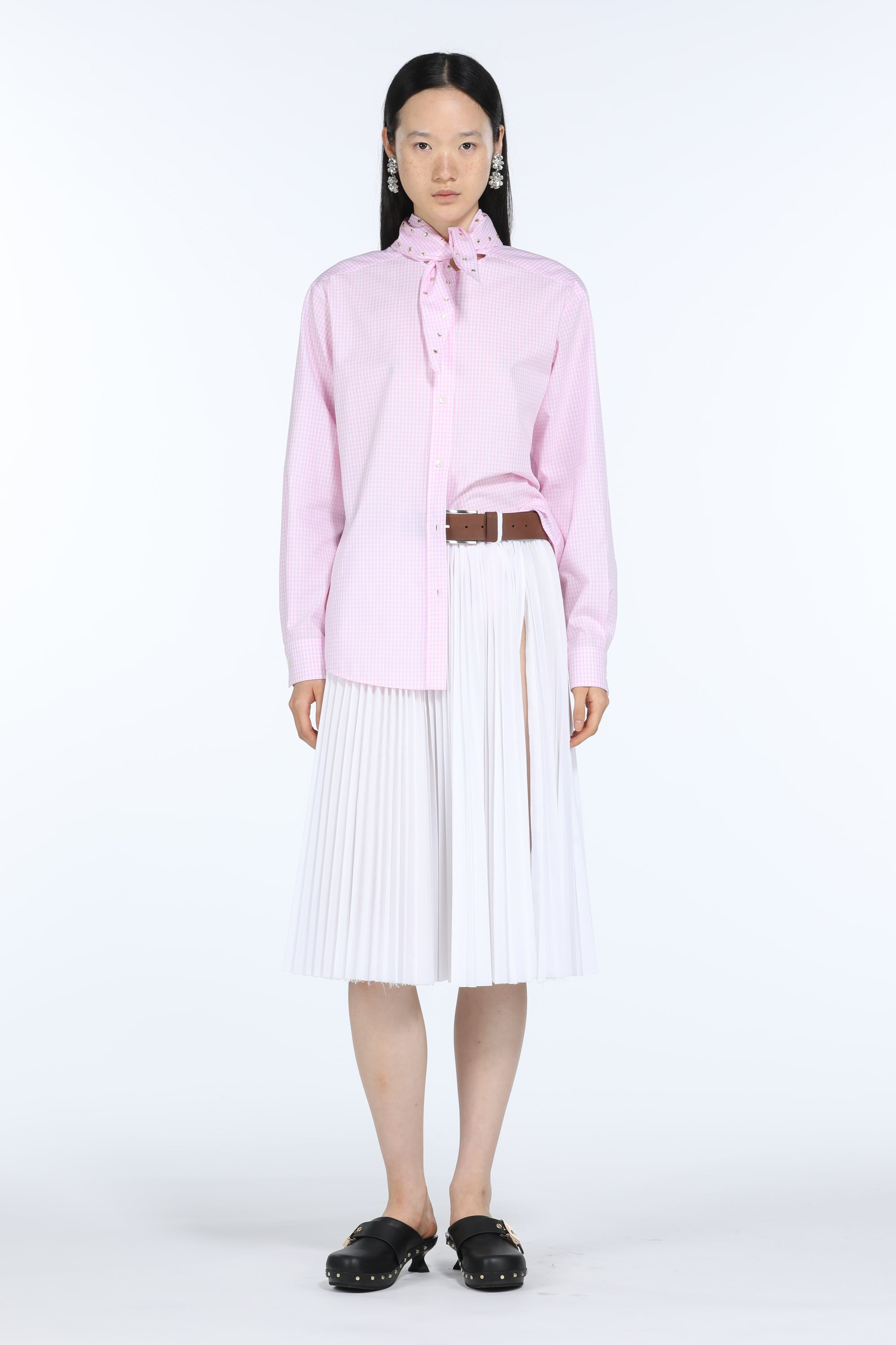 SCARF-COLLAR GINGHAM SHIRT - 4