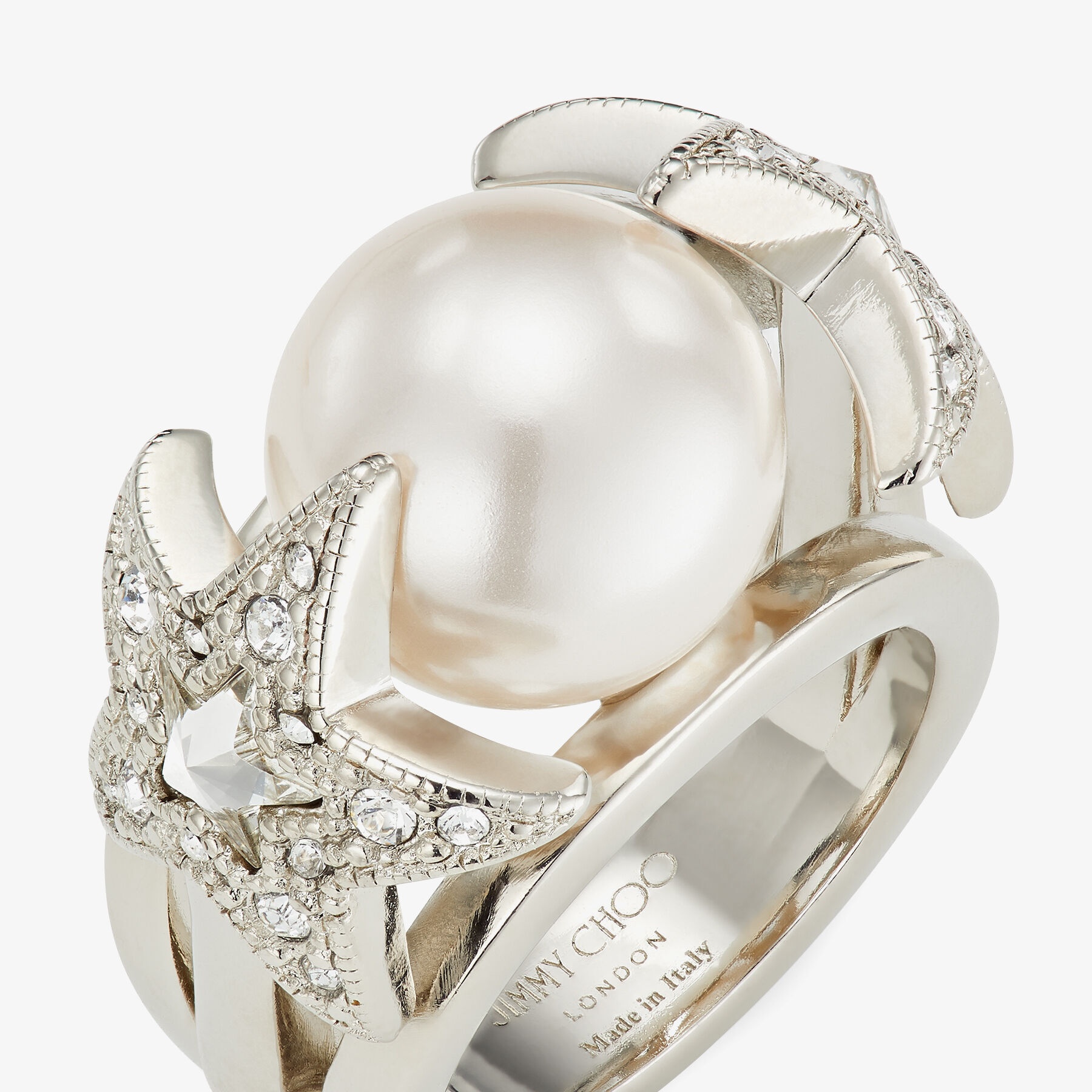 Crystal Star Ring
Silver-Finish Metal Star and Pearl Ring with Swarovski Crystals - 5