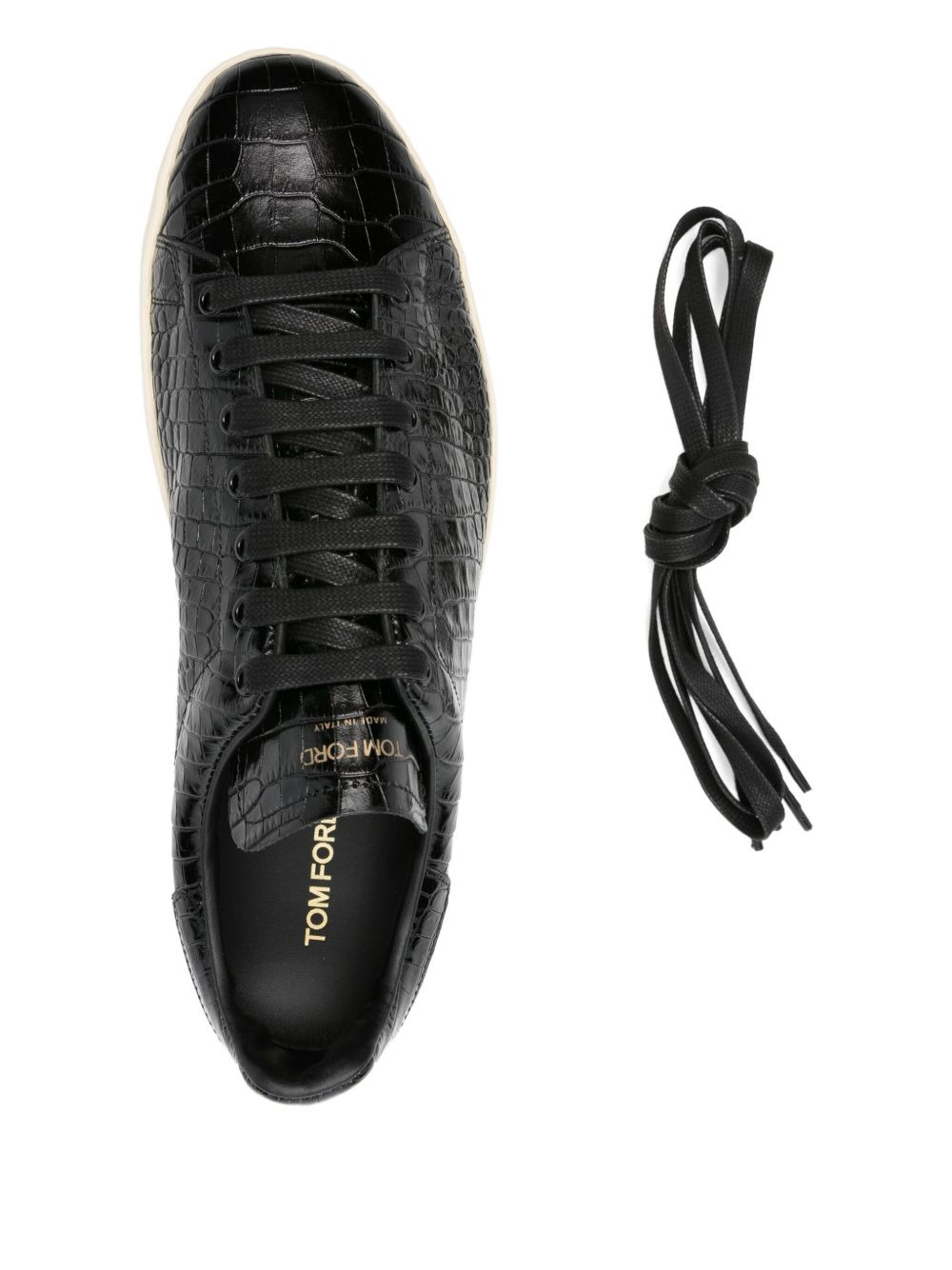 crocodile-embossed leather sneakers - 4