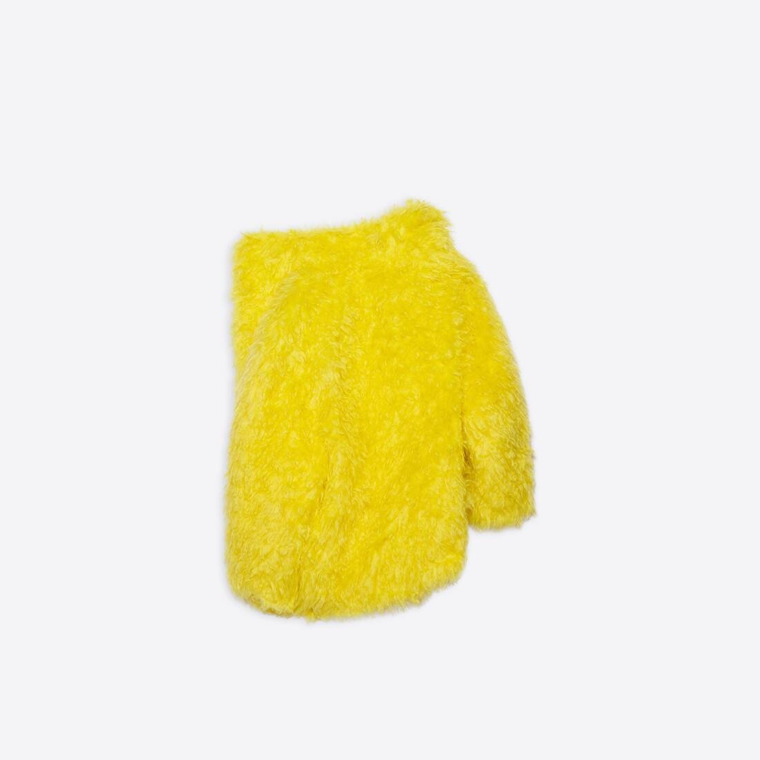 Off Shoulder Fake Fur Jacket in Yellow - 2