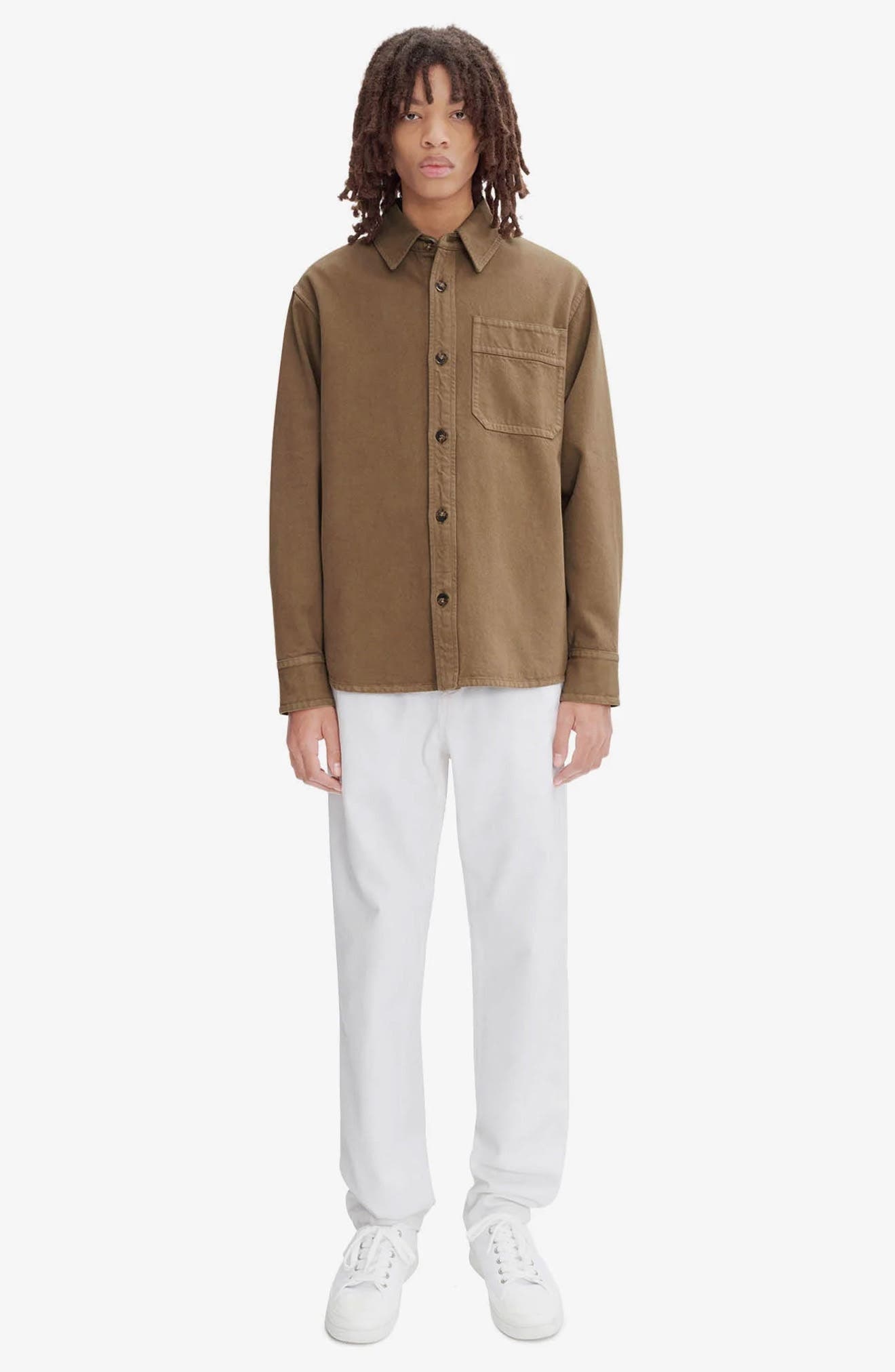 A.P.C. Basile Brodee Twill Button-Up Shirt in Frosted Chestnut Brown at Nordstrom - 4