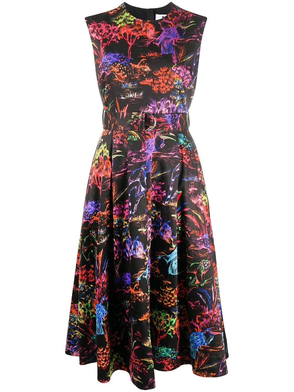 floral print belted sleeveless dress - 1