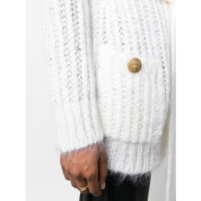 White mohair blend cardigan with button detail - 5